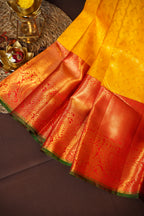 Kanchi Pattu Saree Bridal Collection Yellow Red Zari | Ande Silks