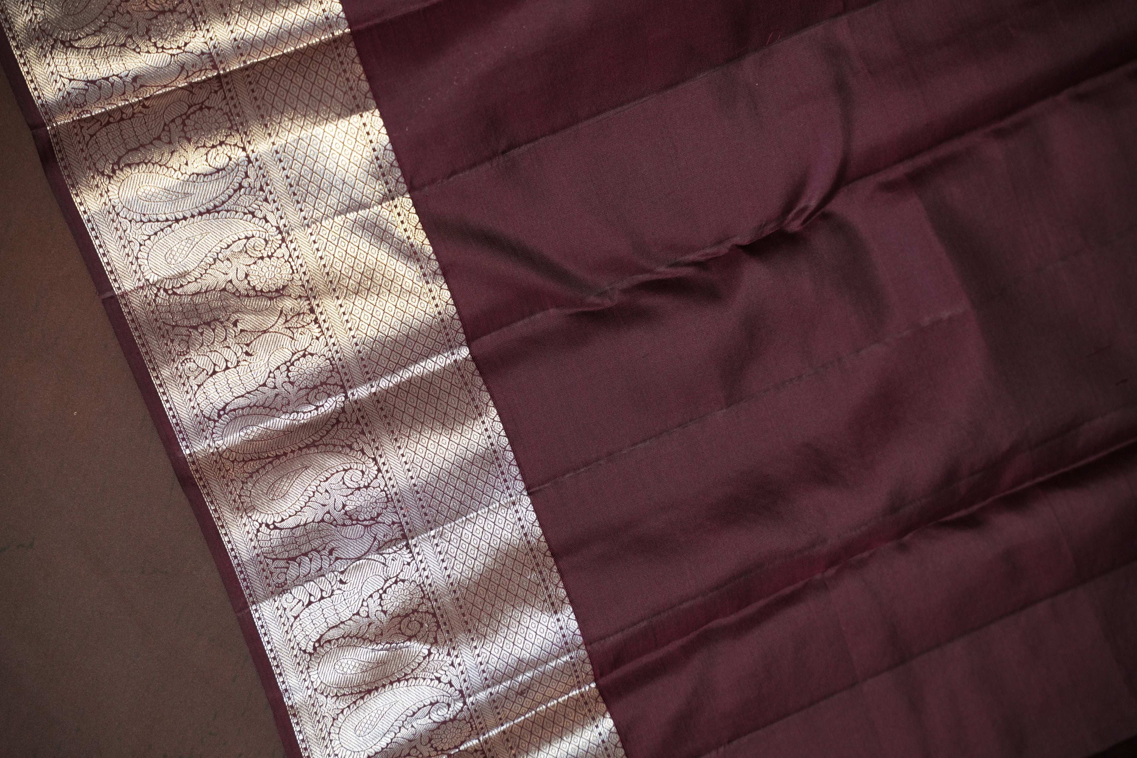 Kanchi Pattu Saree Bridal Collection – Maroon Silver Zari Elegance