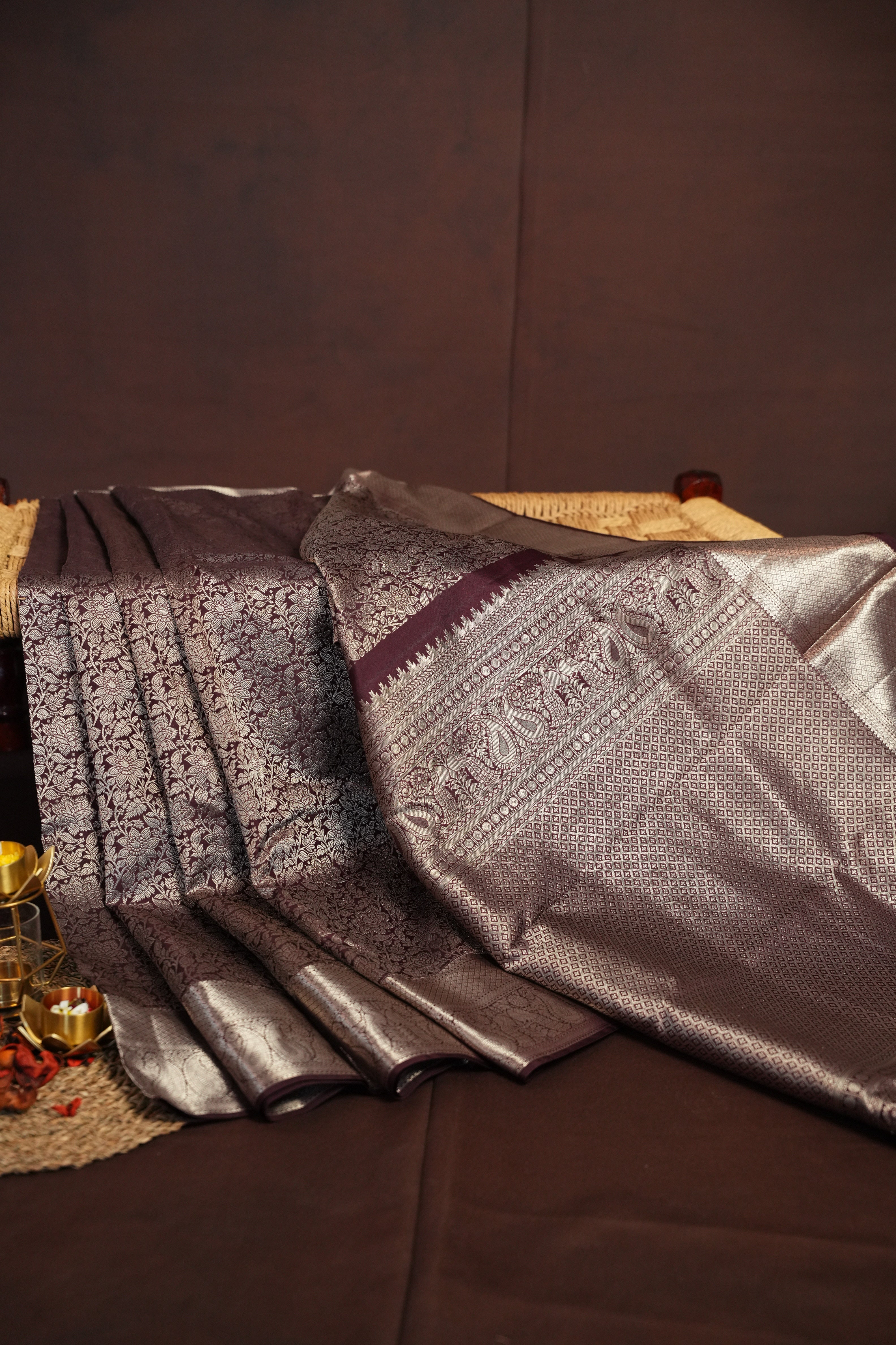 Kanchi Pattu Saree Bridal Collection – Maroon Silver Zari Elegance