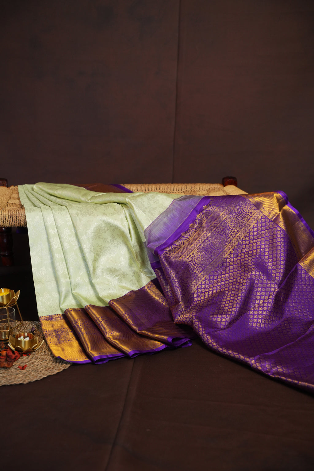 Kanchi Pattu Saree Bridal Collection – Pastel Green & Purple Zari