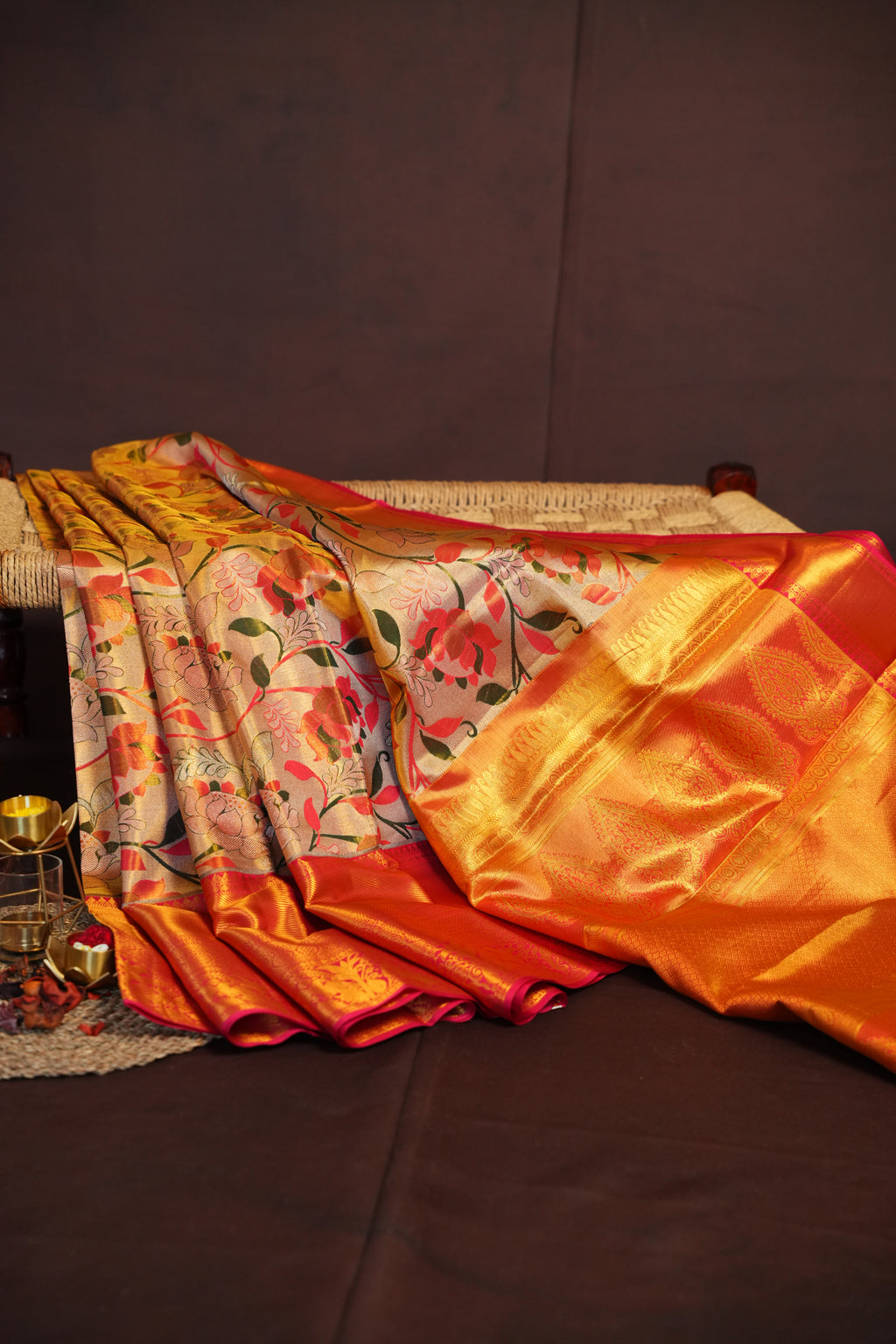 Kanchi Pattu Saree Bridal Collection Gold Floral Zari | Ande Silks