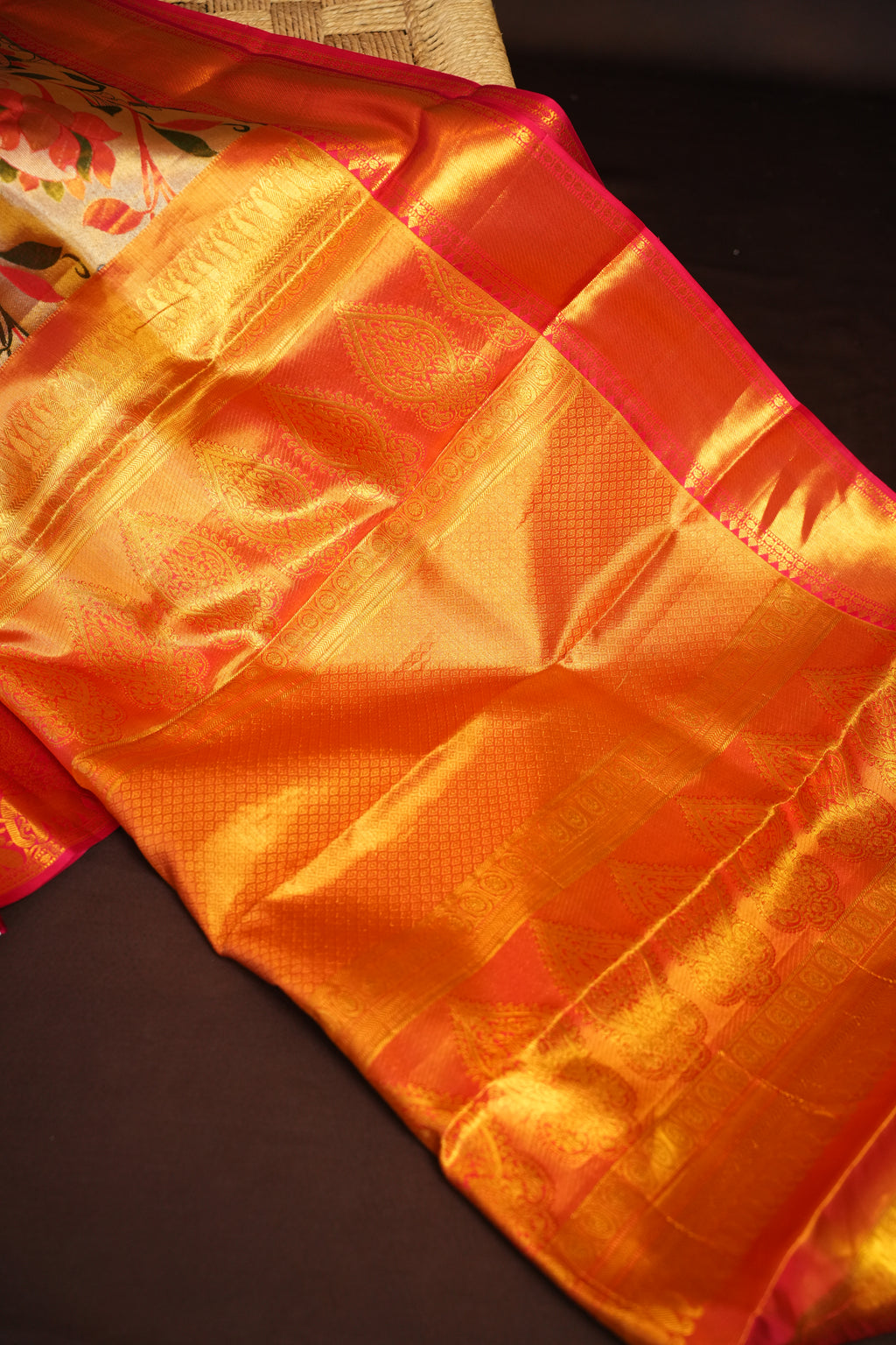 Kanchi Pattu Saree Bridal Collection Gold Floral Zari | Ande Silks