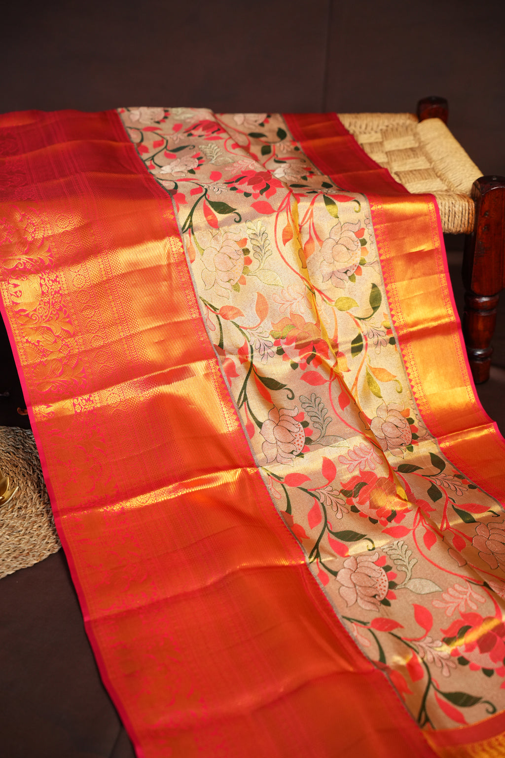 Kanchi Pattu Saree Bridal Collection Gold Floral Zari | Ande Silks