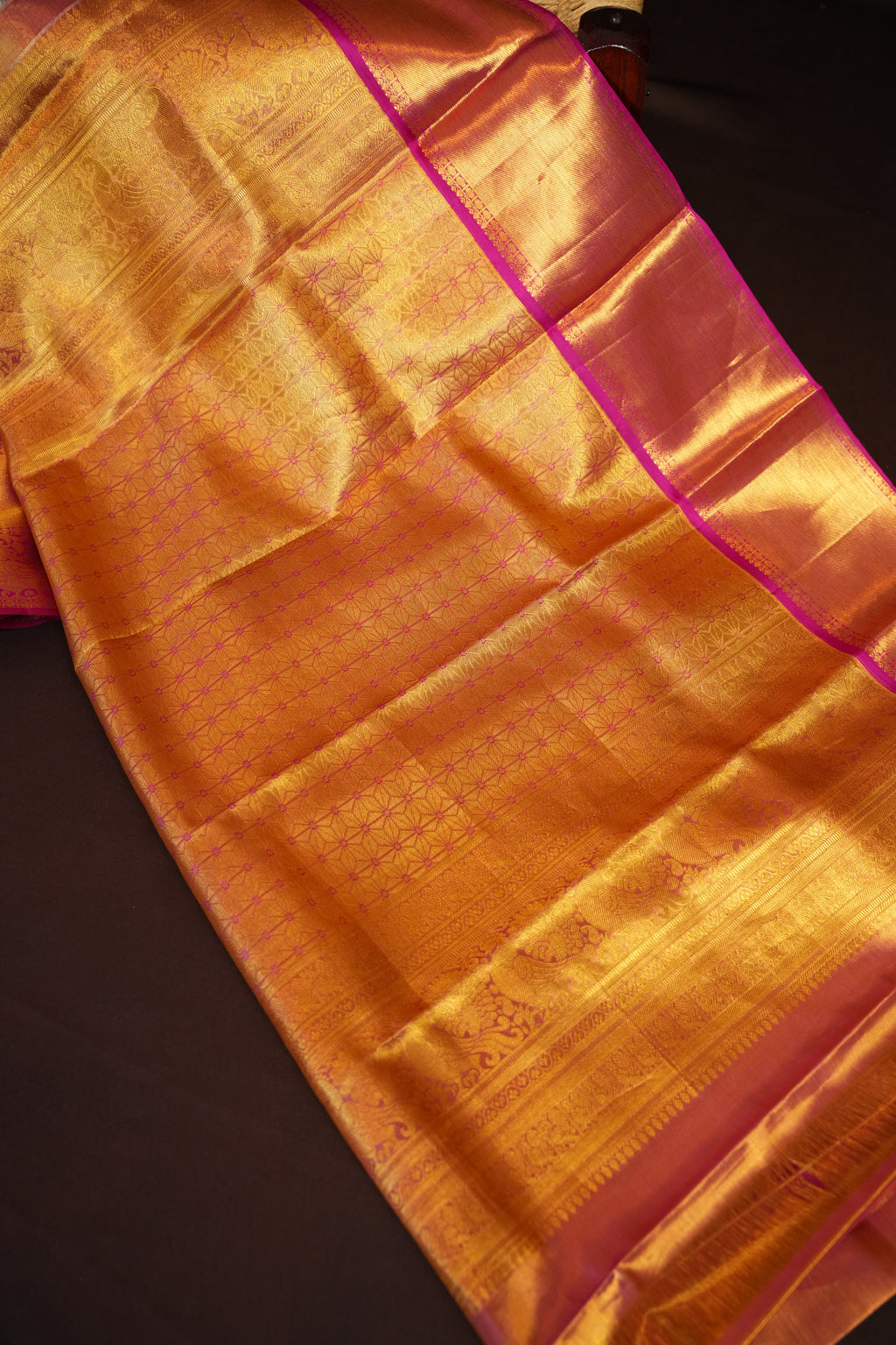 Kanchi Pattu Saree Bridal Collection Gold Pink Zari | Ande Silks