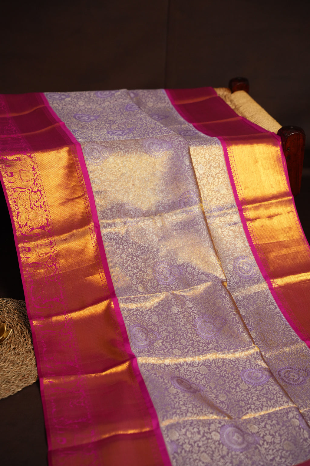 Kanchi Pattu Saree Bridal Collection Gold Pink Zari | Ande Silks