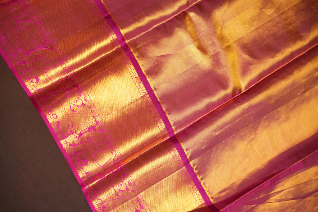Kanchi Pattu Saree Bridal Collection Gold Pink Zari | Ande Silks