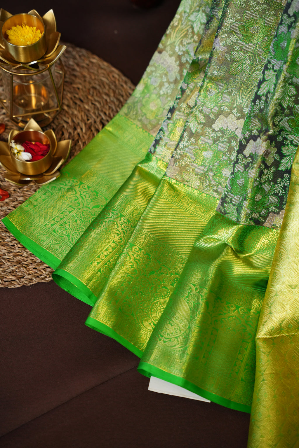 Kanchi Pattu Saree Bridal Collection Green Floral Zari | Ande Silks