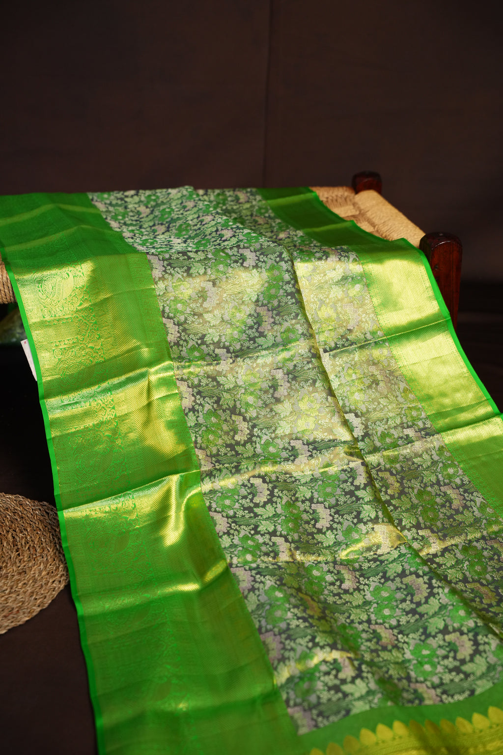 Kanchi Pattu Saree Bridal Collection Green Floral Zari | Ande Silks