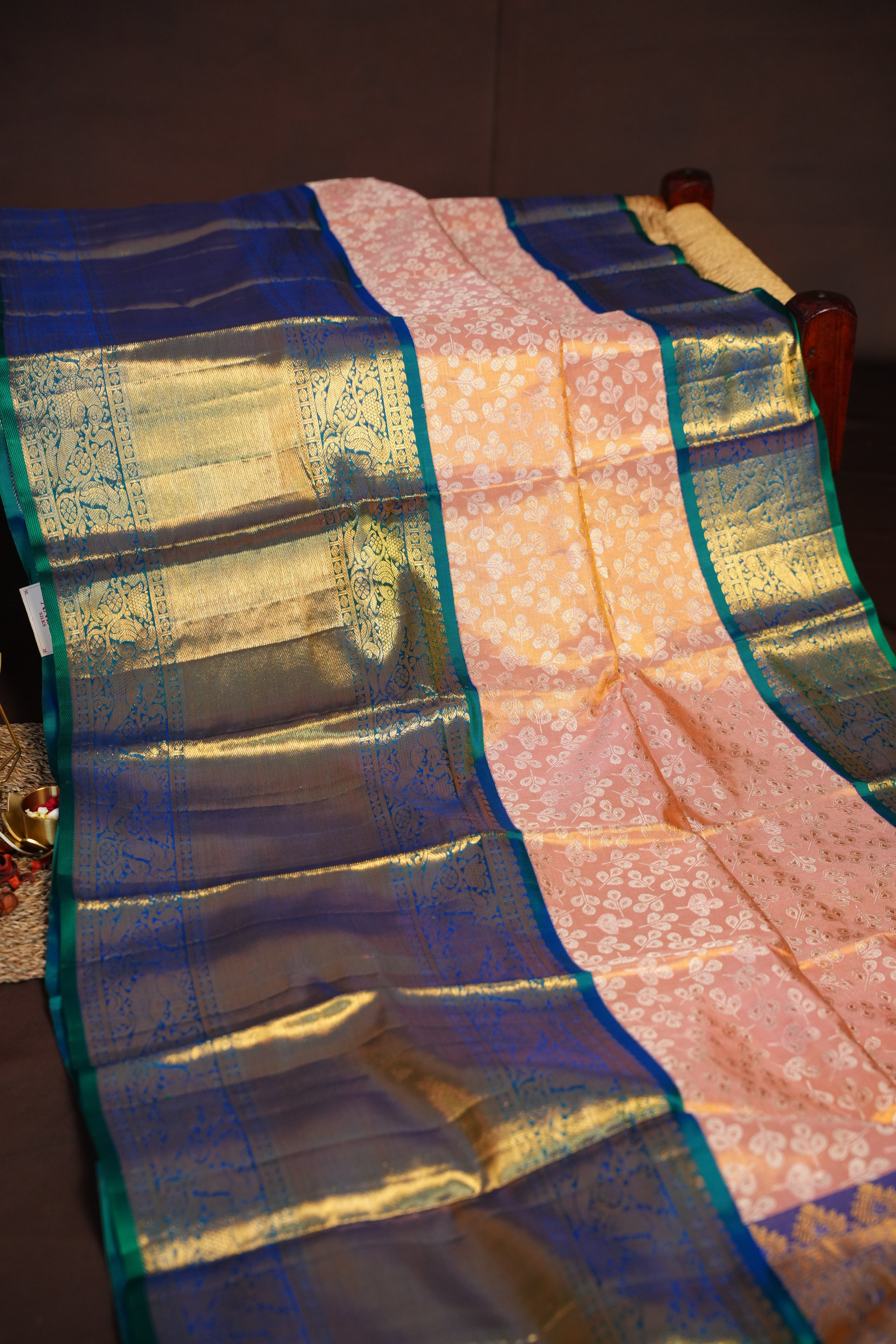 Kanchi Pattu Saree Bridal Collection Peach Green Zari | Ande Silks