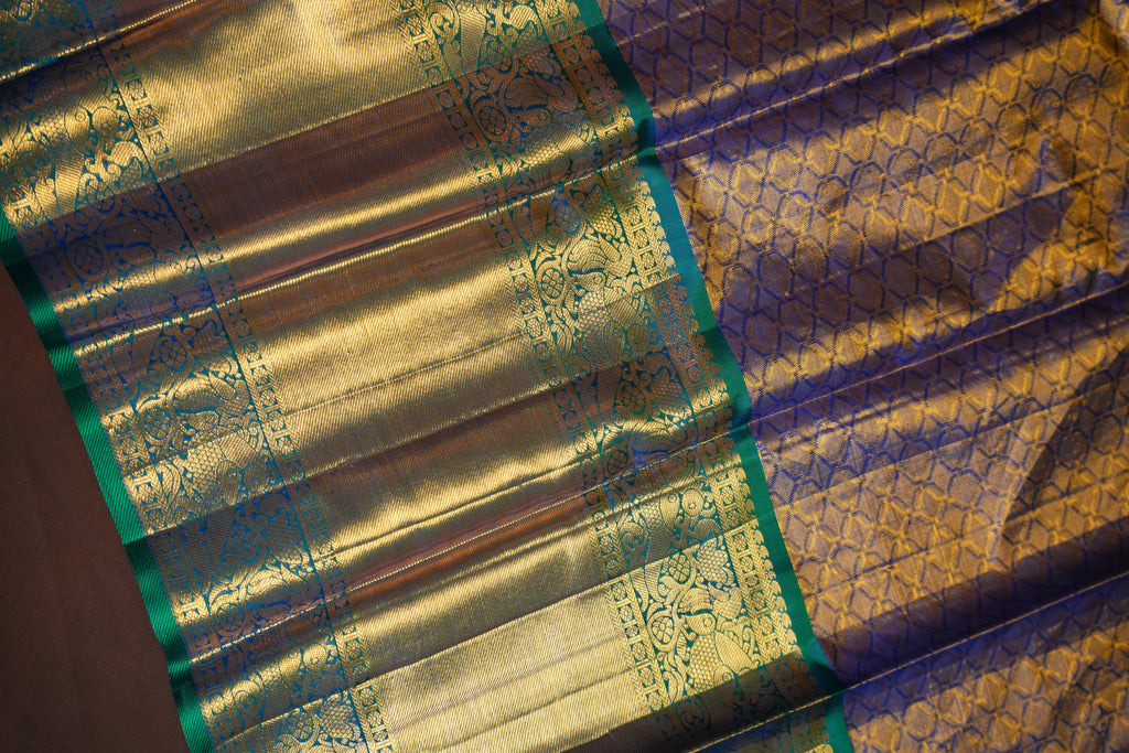Kanchi Pattu Saree Bridal Collection Peach Green Zari | Ande Silks