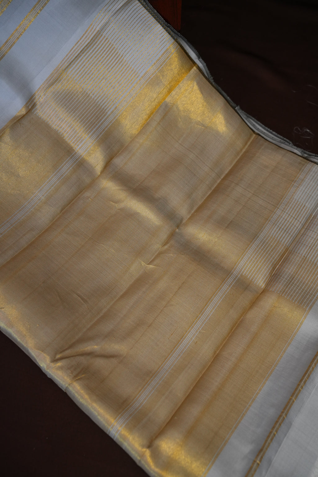 Kanchi Pattu Temple Border Saree Fusion White Gold | Ande Silks