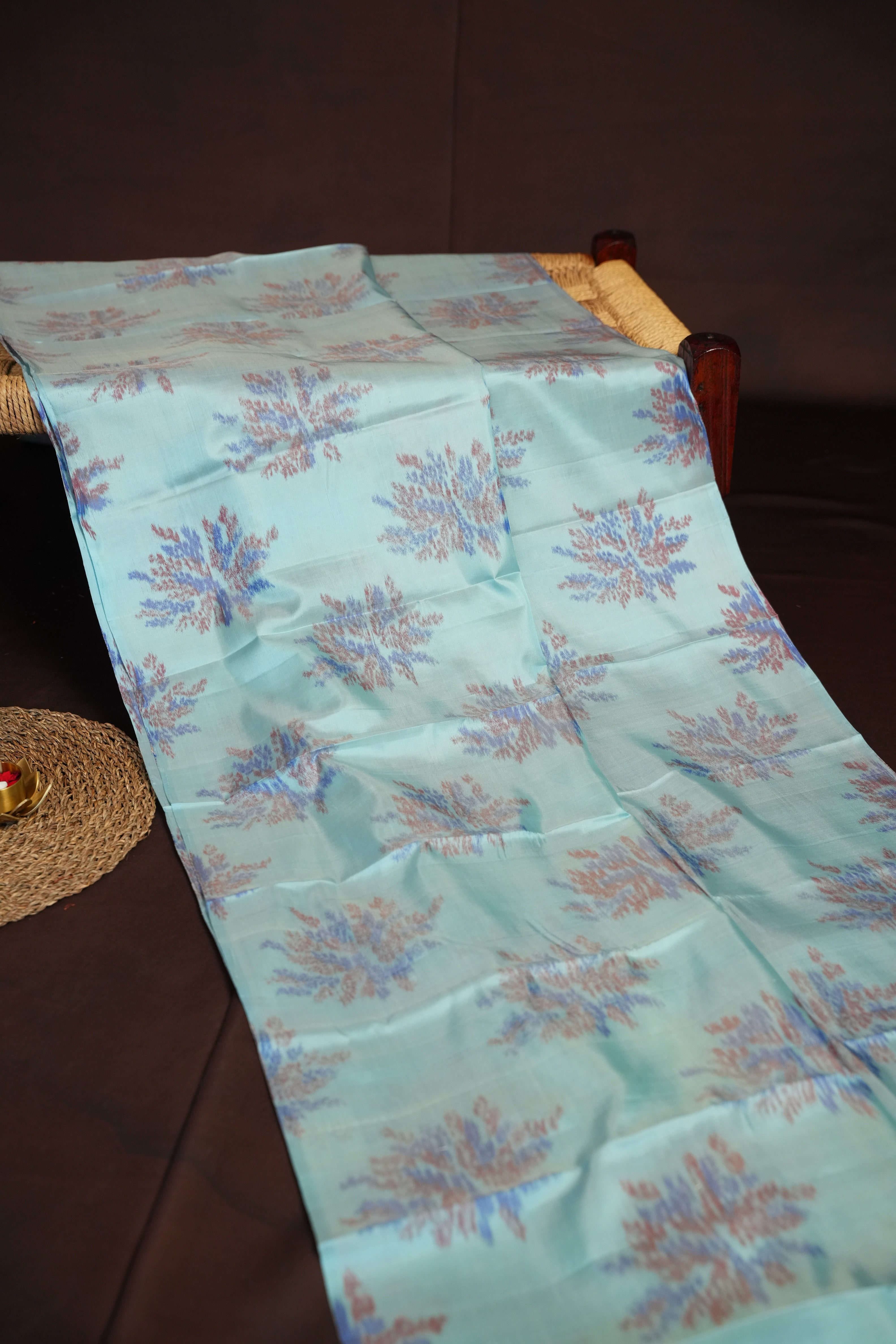 Kanchi Pattu Borderless Saree Fusion Sky Blue Print | Ande Silks