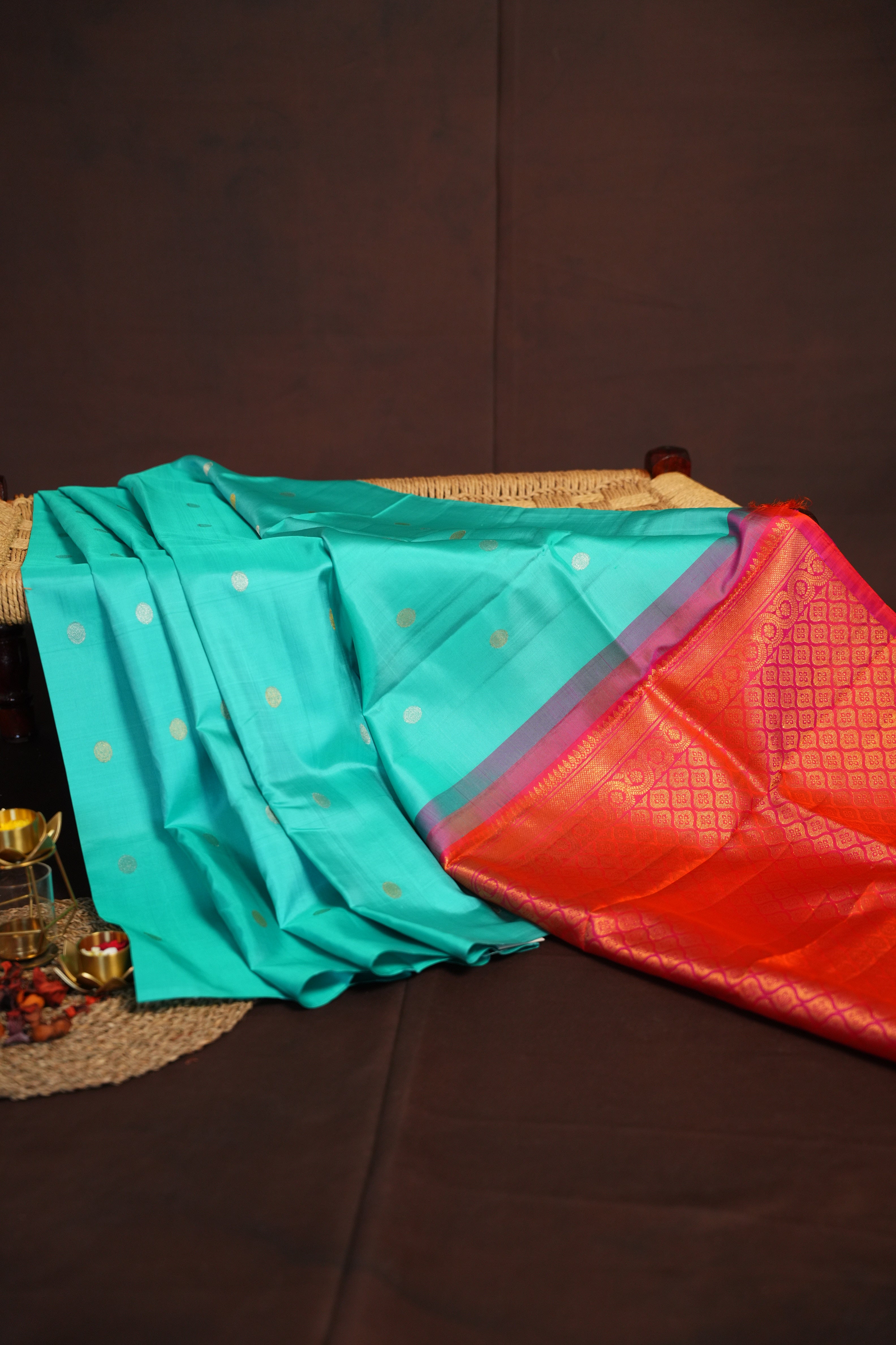 Kanchi Pattu Borderless Saree Fusion Aqua Blue | Ande Silks