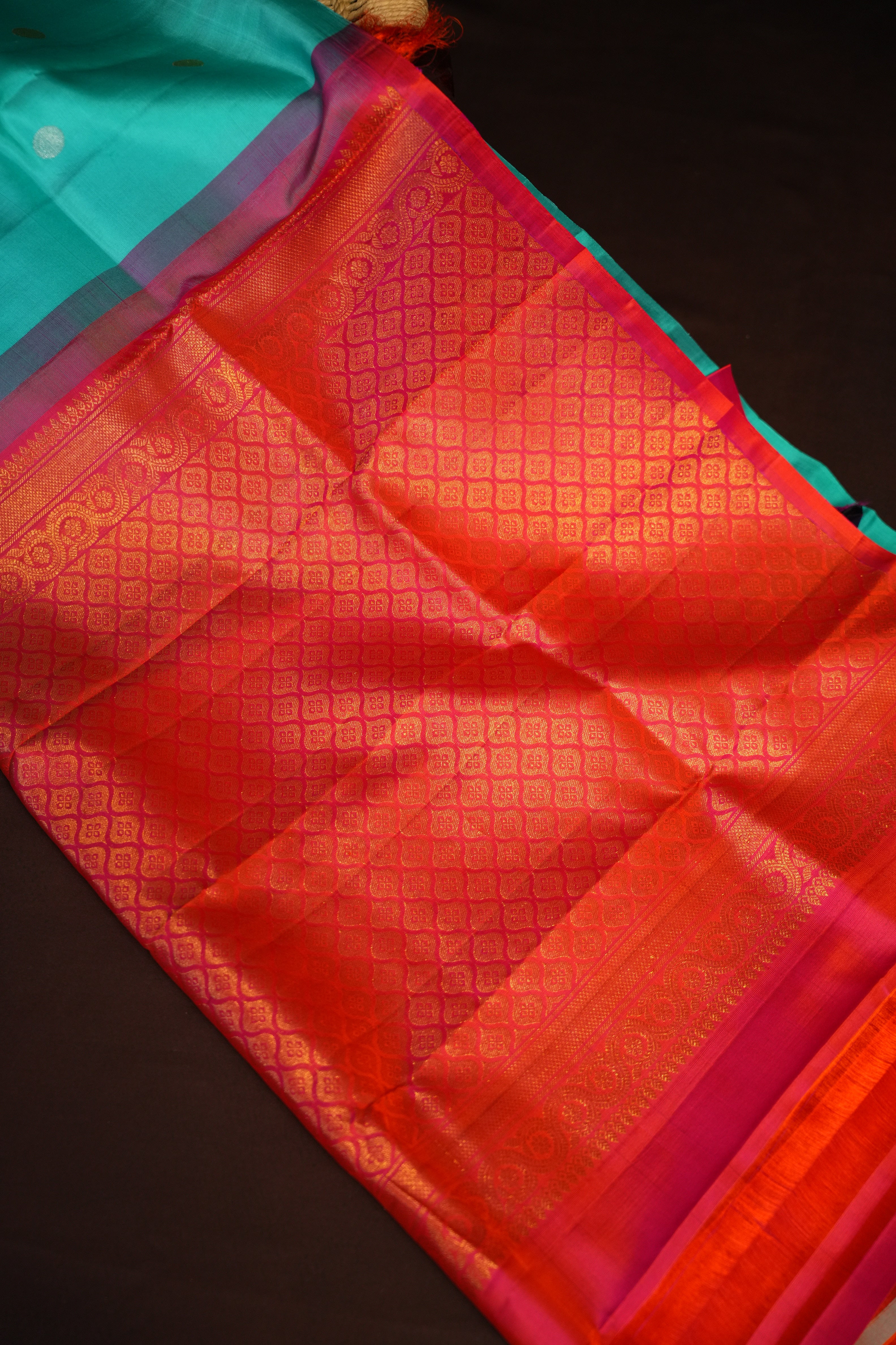 Kanchi Pattu Borderless Saree Fusion Aqua Blue | Ande Silks