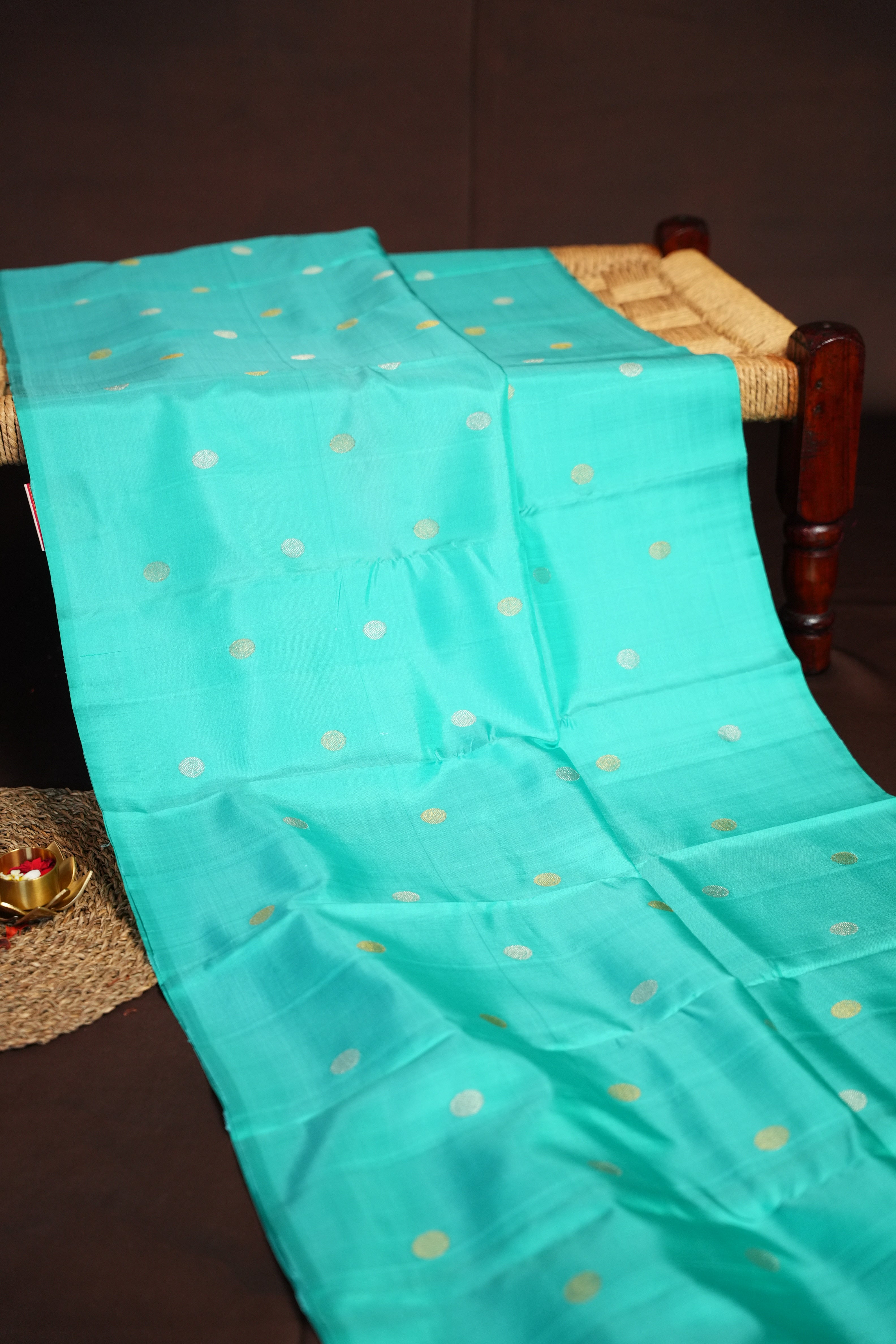 Kanchi Pattu Borderless Saree Fusion Aqua Blue | Ande Silks