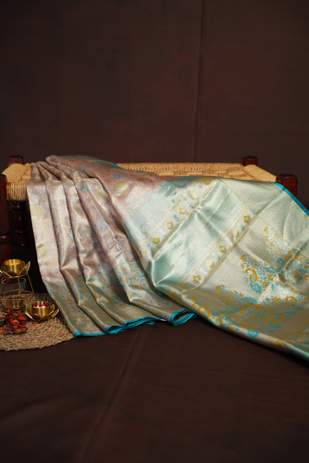 Kanchi Pattu Saree Bridal Collection Pastel Peach Blue | Ande Silks