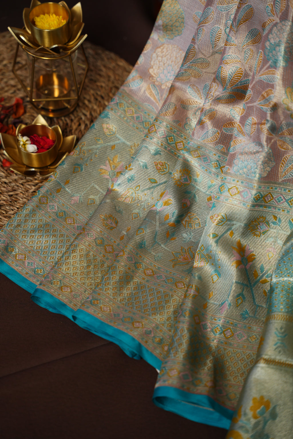 Kanchi Pattu Saree Bridal Collection Pastel Peach Blue | Ande Silks