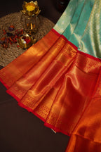 Kanchi Pattu Saree Bridal Collection Teal Red Zari | Ande Silks