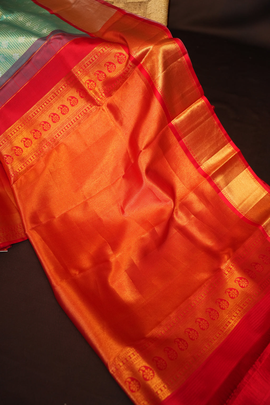 Kanchi Pattu Saree Bridal Collection Teal Red Zari | Ande Silks