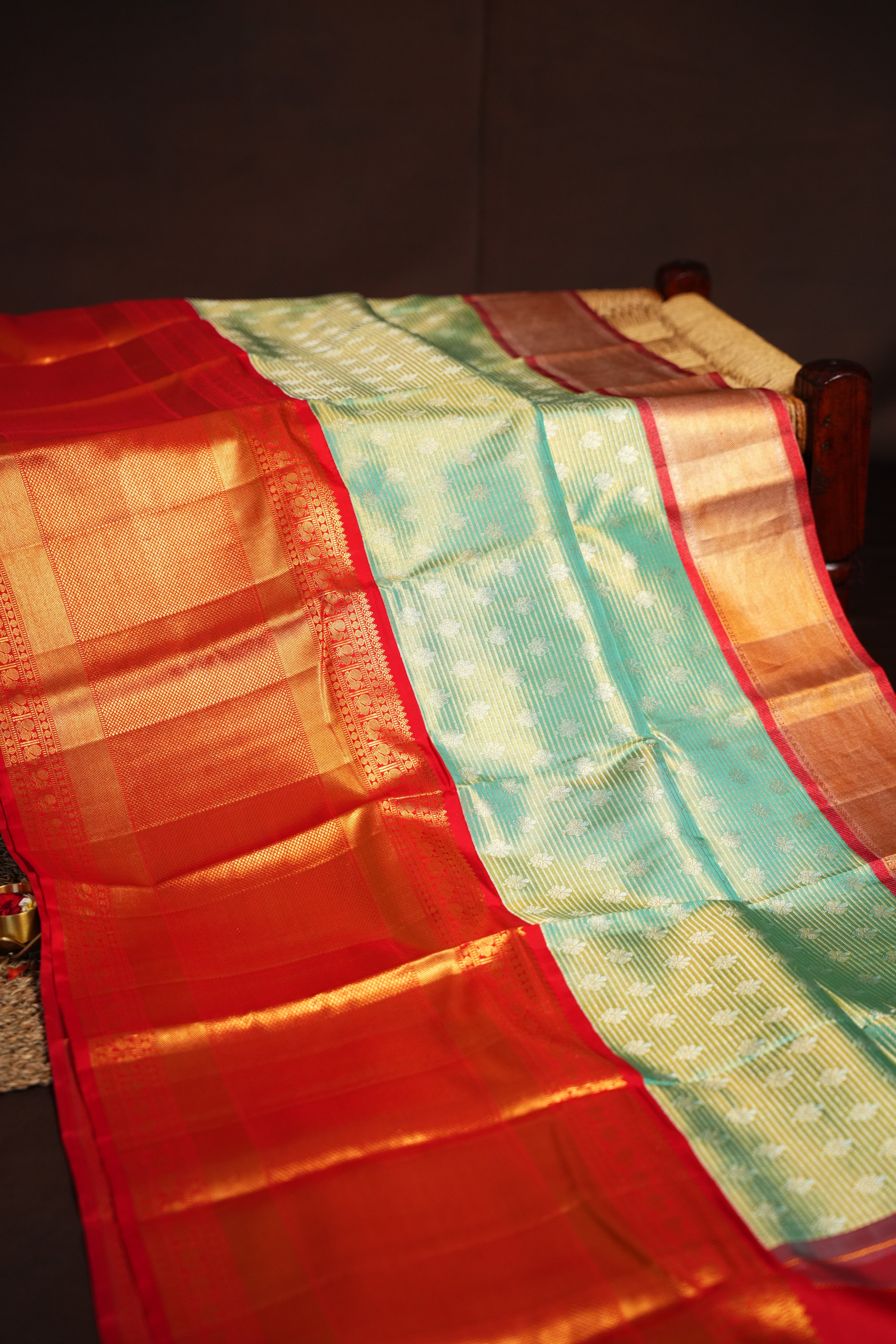 Kanchi Pattu Saree Bridal Collection Teal Red Zari | Ande Silks