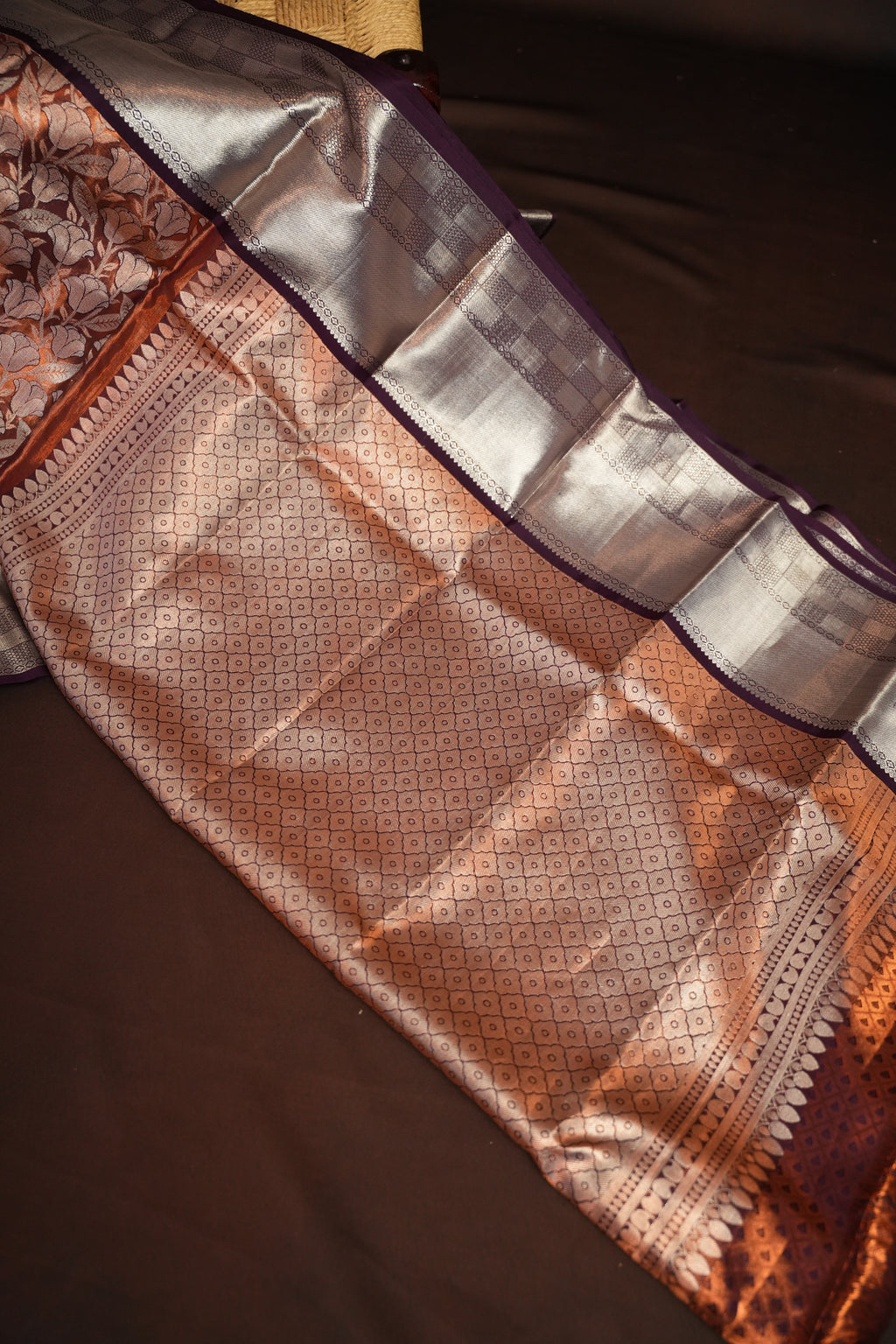 Kanchi Pattu Saree Bridal Collection Brown Silver Zari | Ande Silks