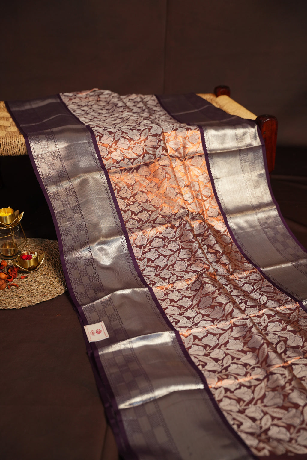 Kanchi Pattu Saree Bridal Collection Brown Silver Zari | Ande Silks