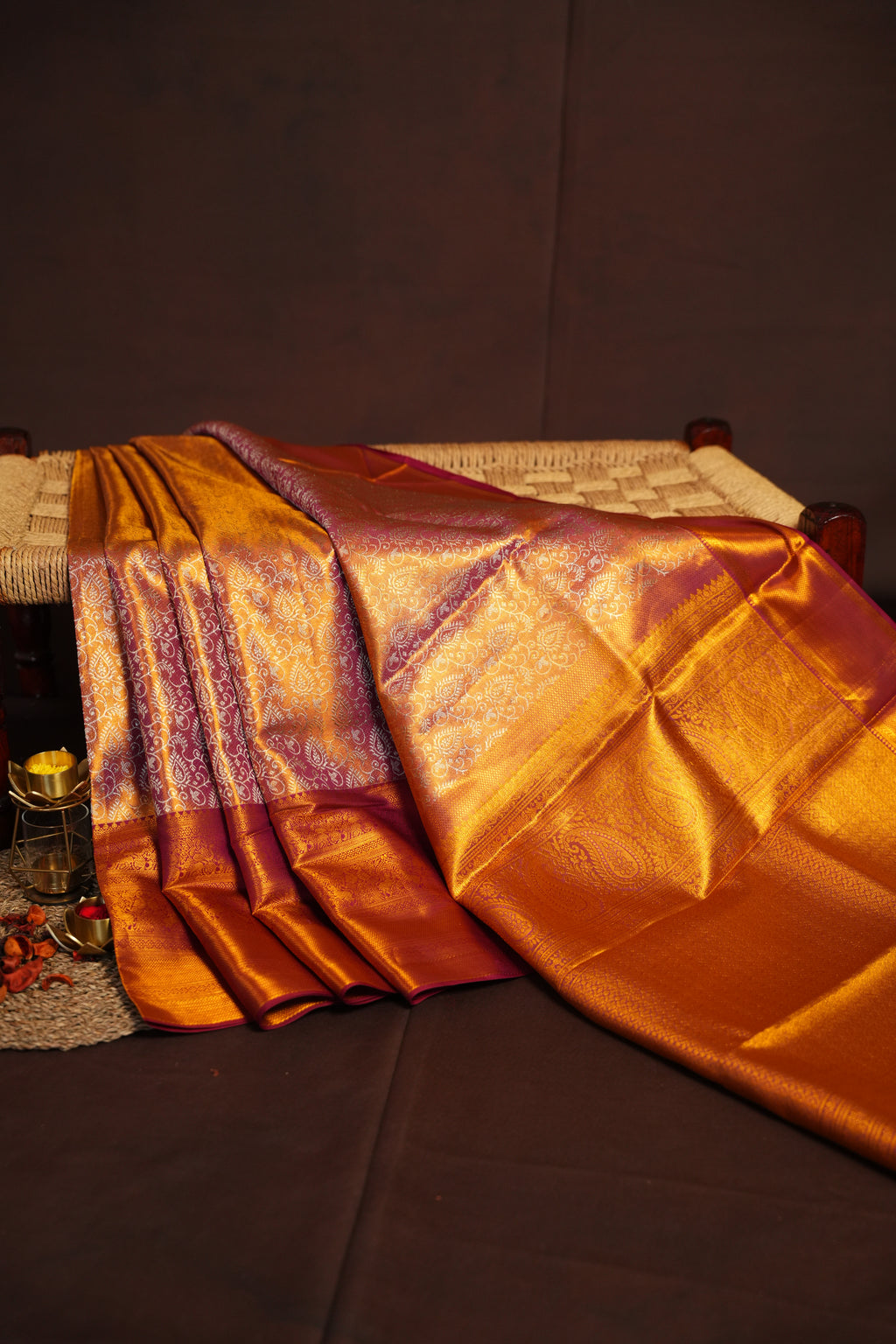 Kanchi Pattu Saree Bridal Collection Peach Pink Zari | Ande Silks