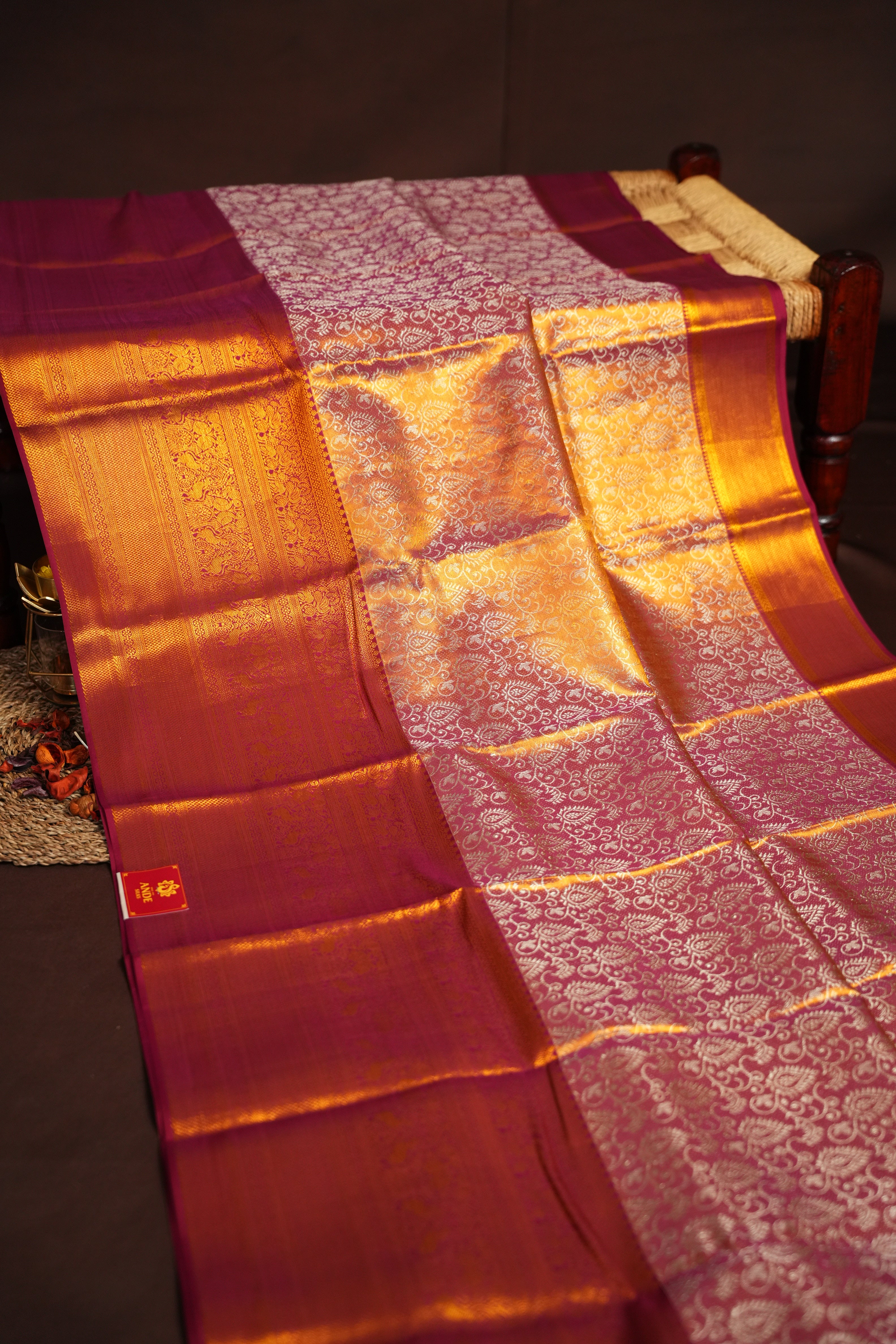 Kanchi Pattu Saree Bridal Collection Peach Pink Zari | Ande Silks