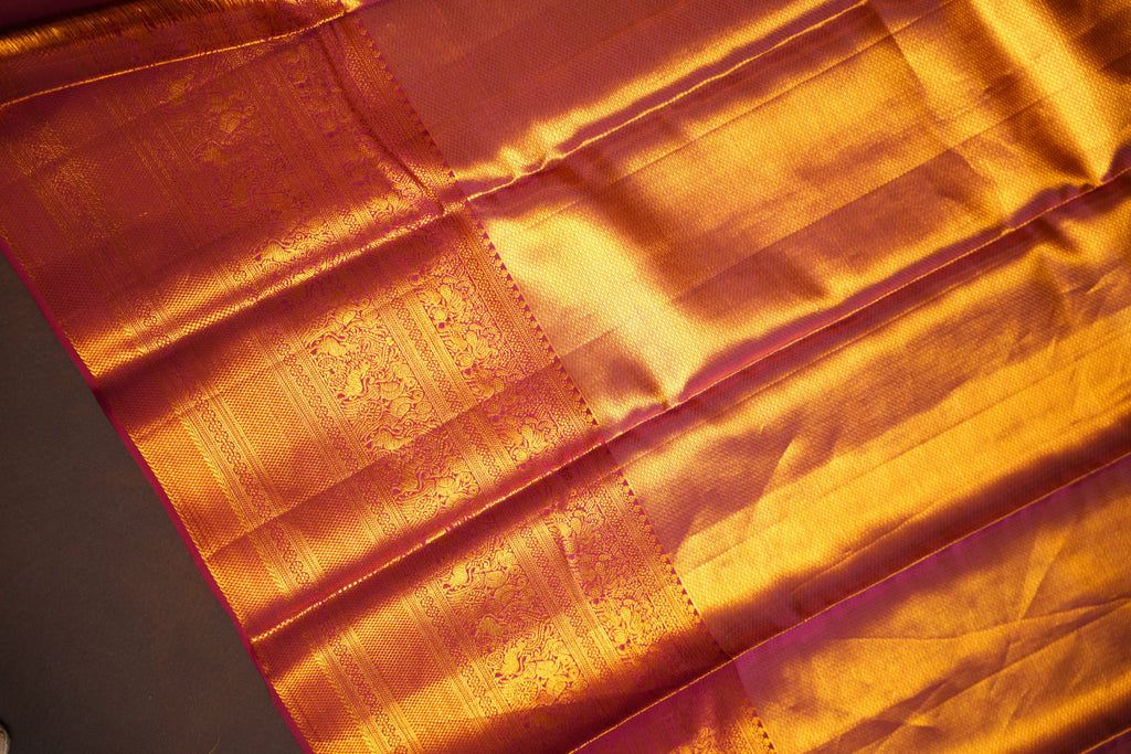 Kanchi Pattu Saree Bridal Collection Peach Pink Zari | Ande Silks