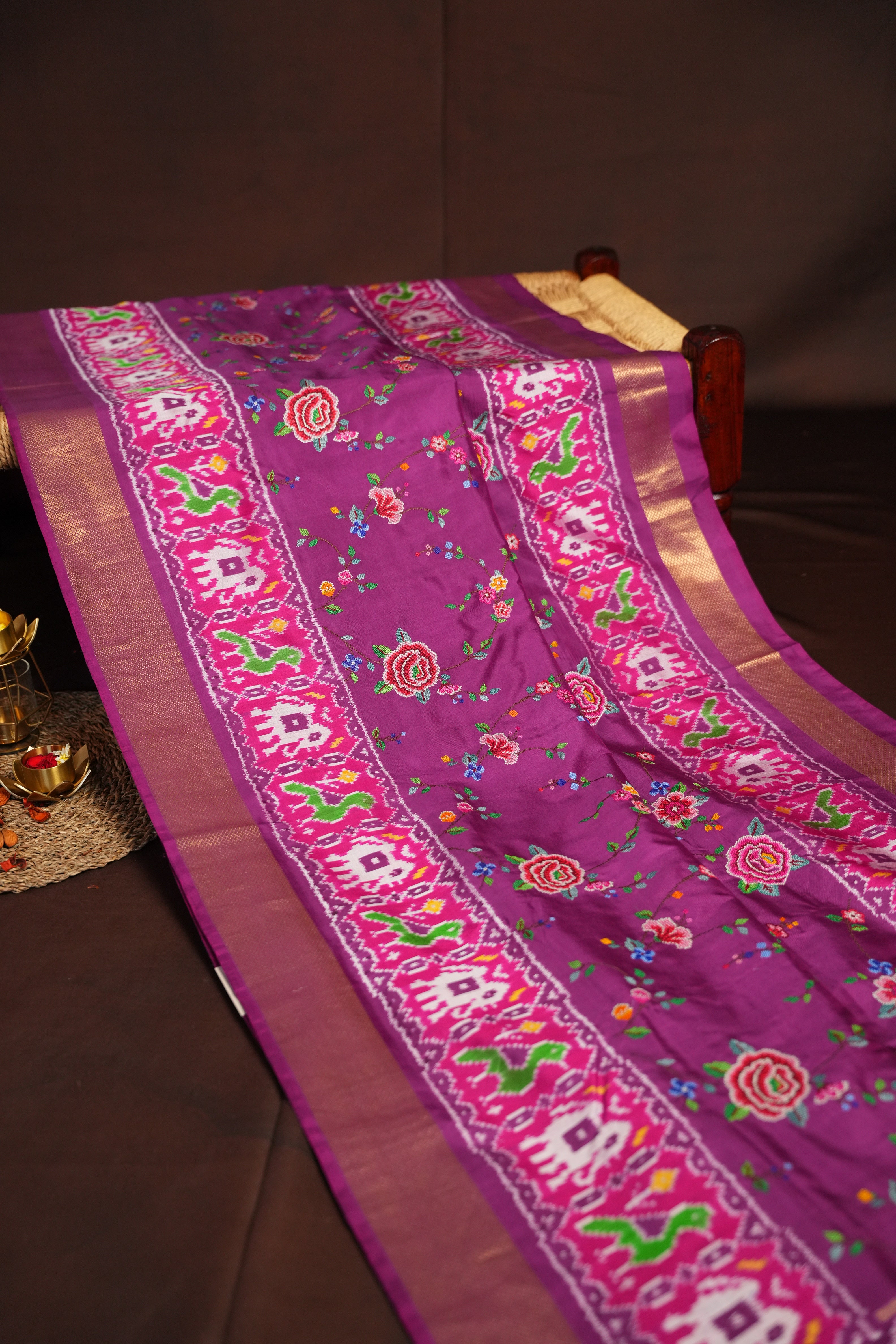 IKKAT Work Designer Saree with Elephant & Floral Weaving | Ande Silks