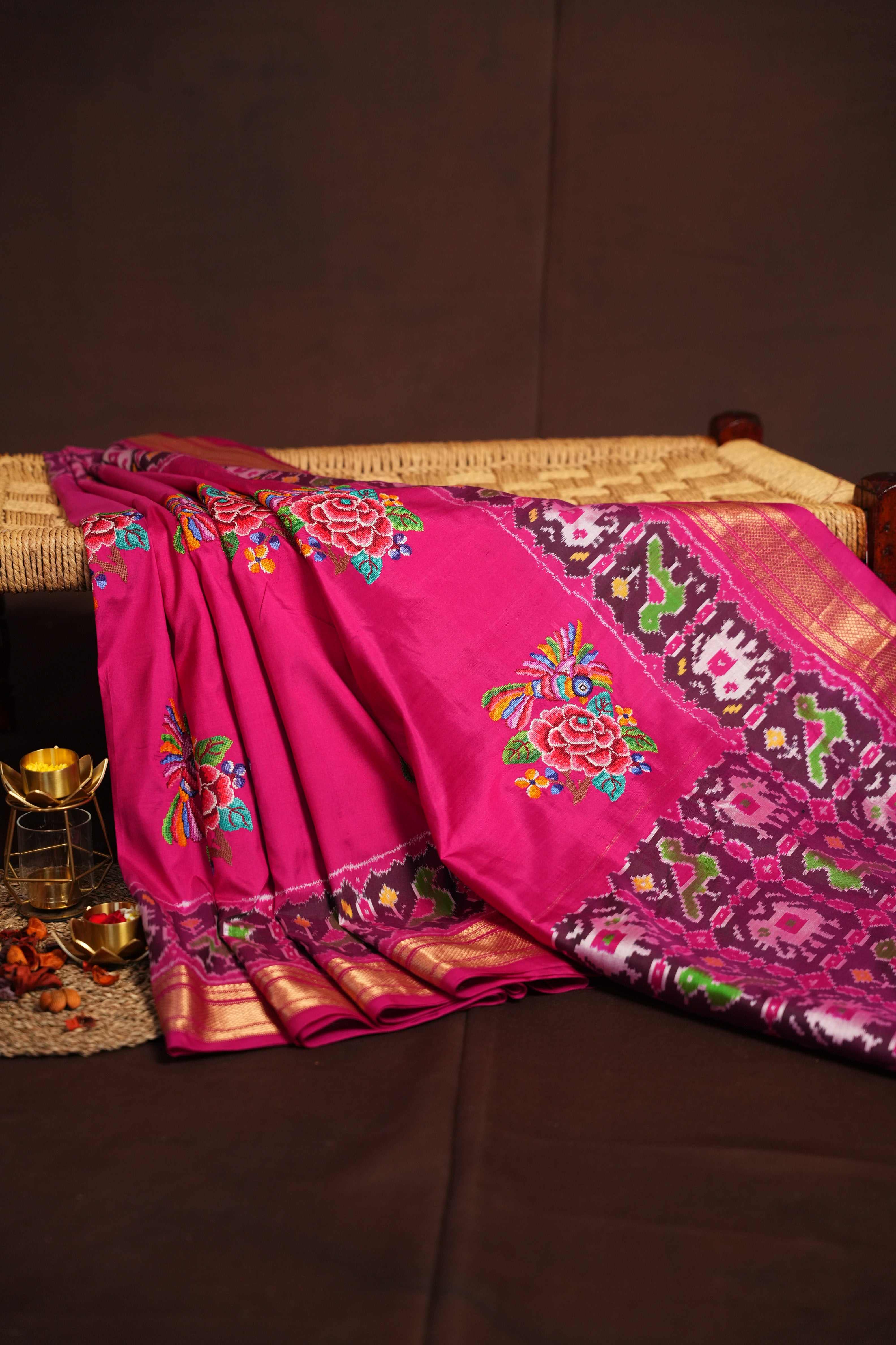 IKKAT Work Designer Saree with Elephant & Floral Motifs | Ande Silks