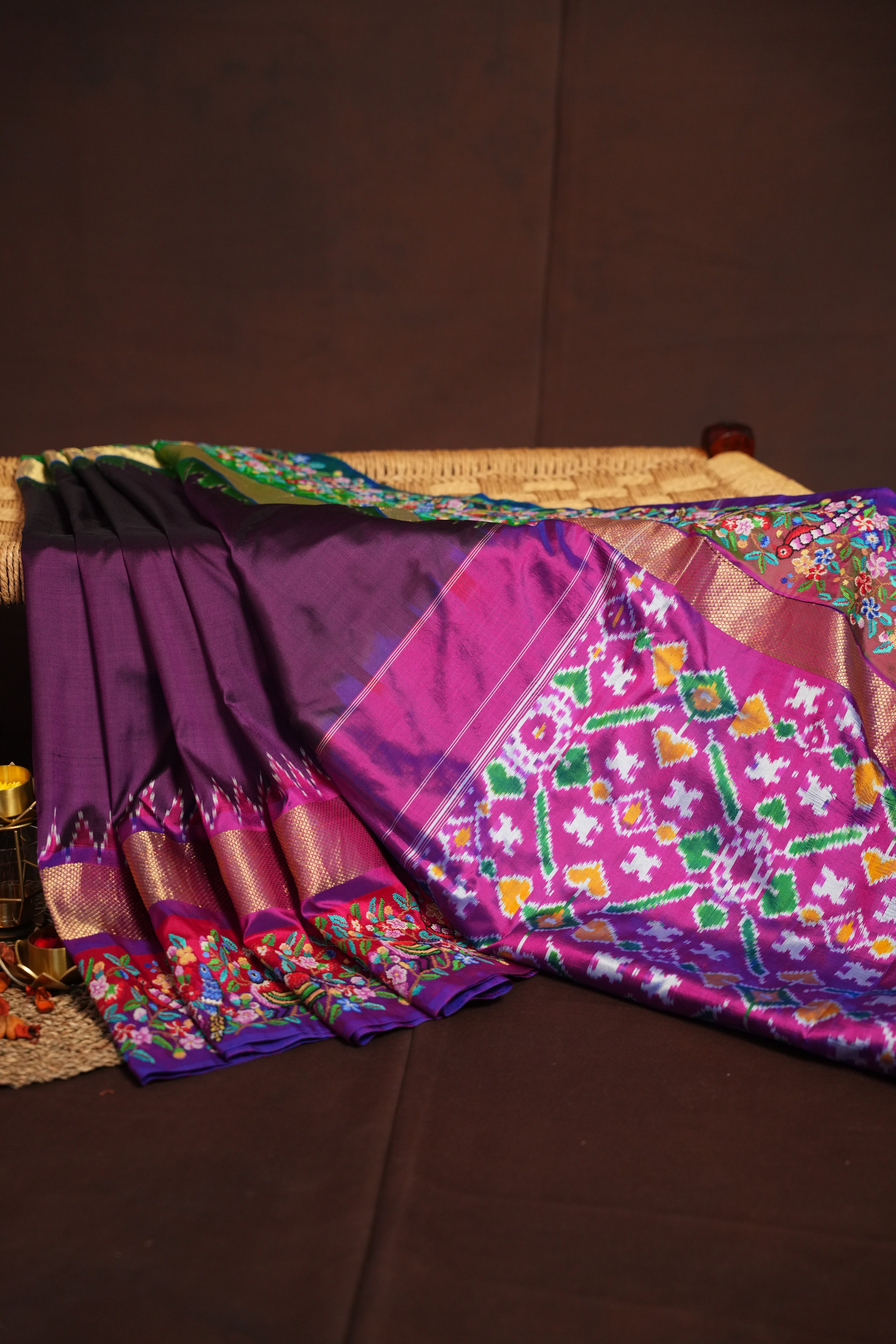 IKKAT Work Designer Saree with Floral & Bird Motifs | Ande Silks