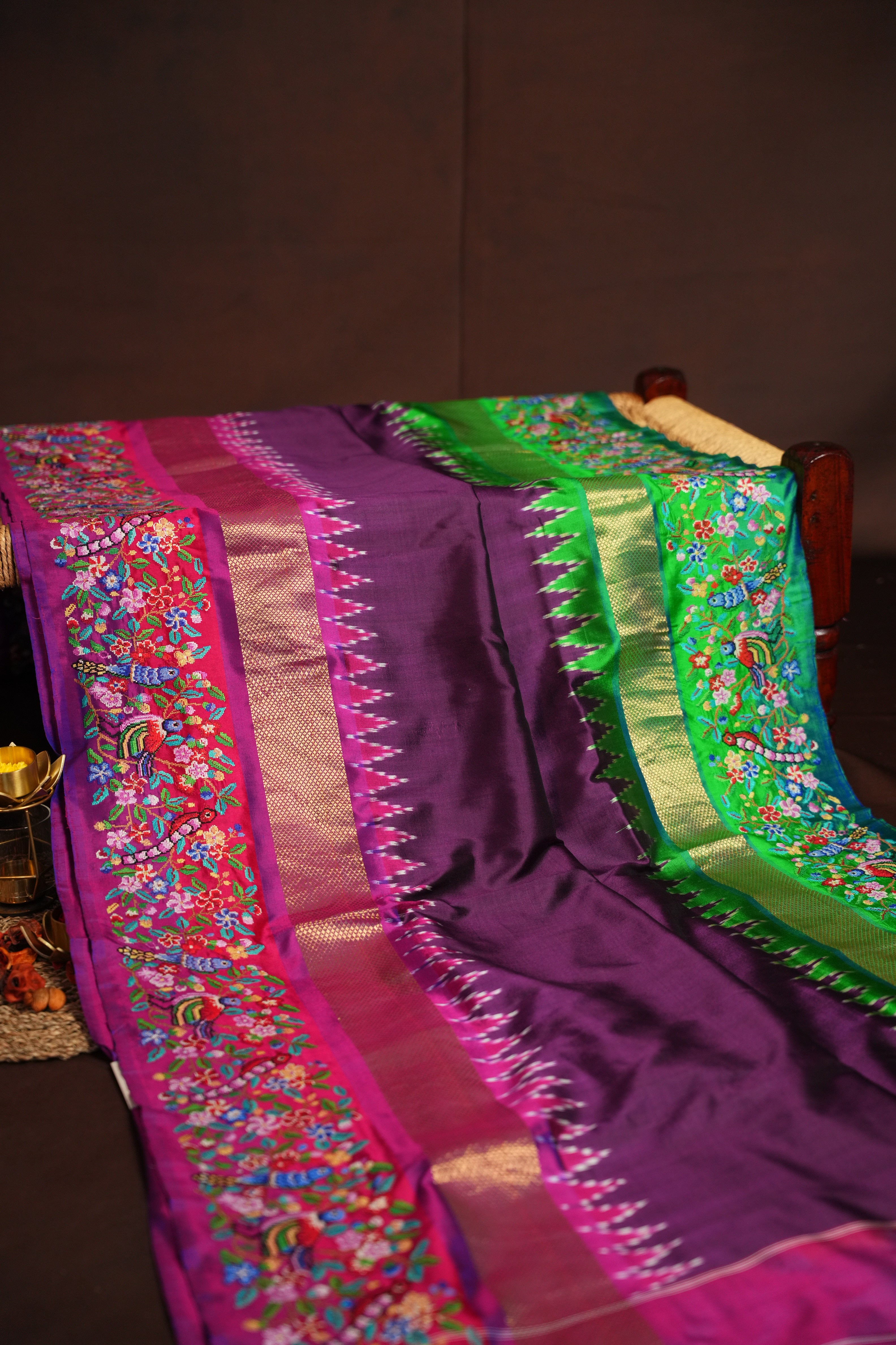 IKKAT Work Designer Saree with Floral & Bird Motifs | Ande Silks