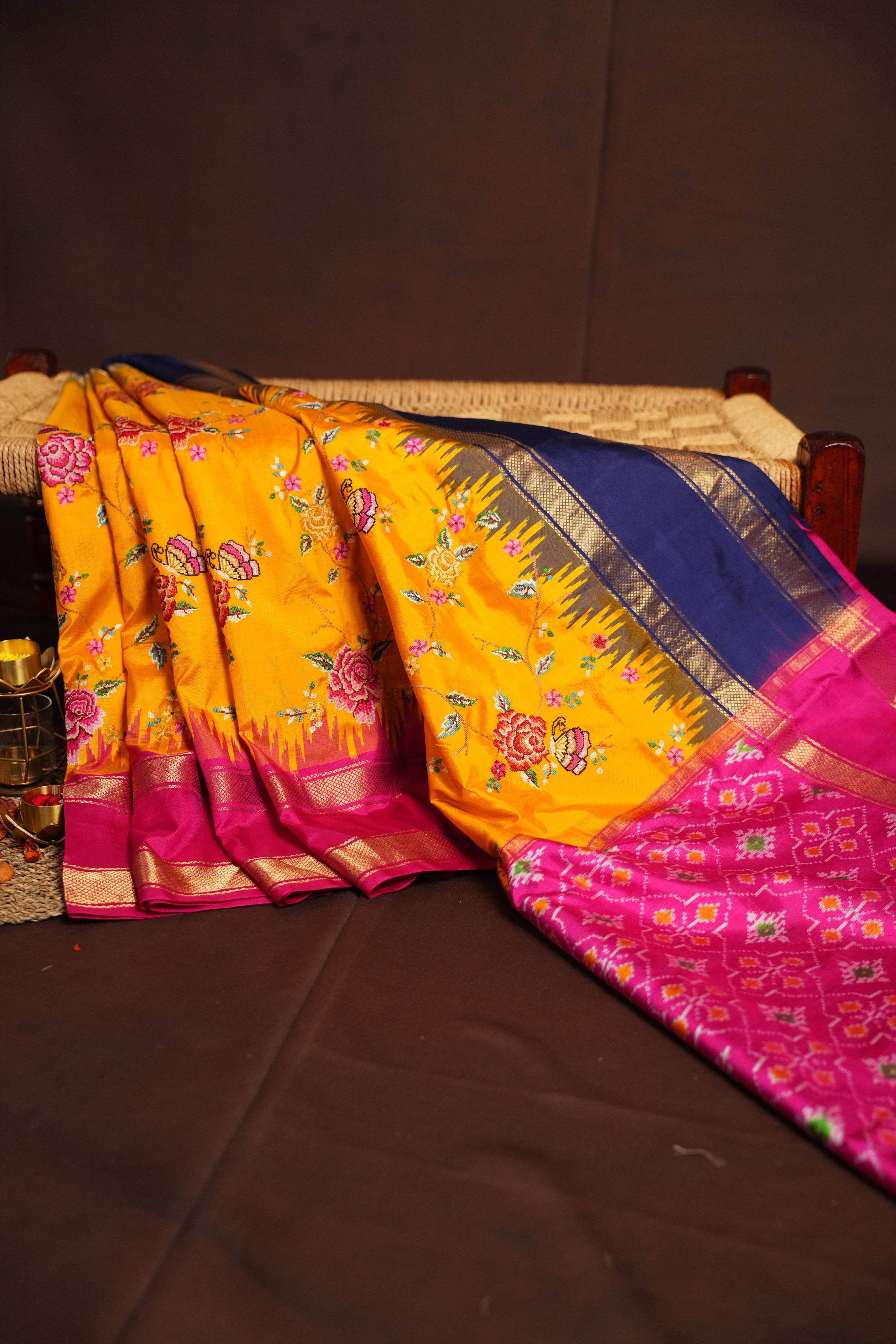 IKKAT Work Designer Saree with Floral Pallu | Ande Silks