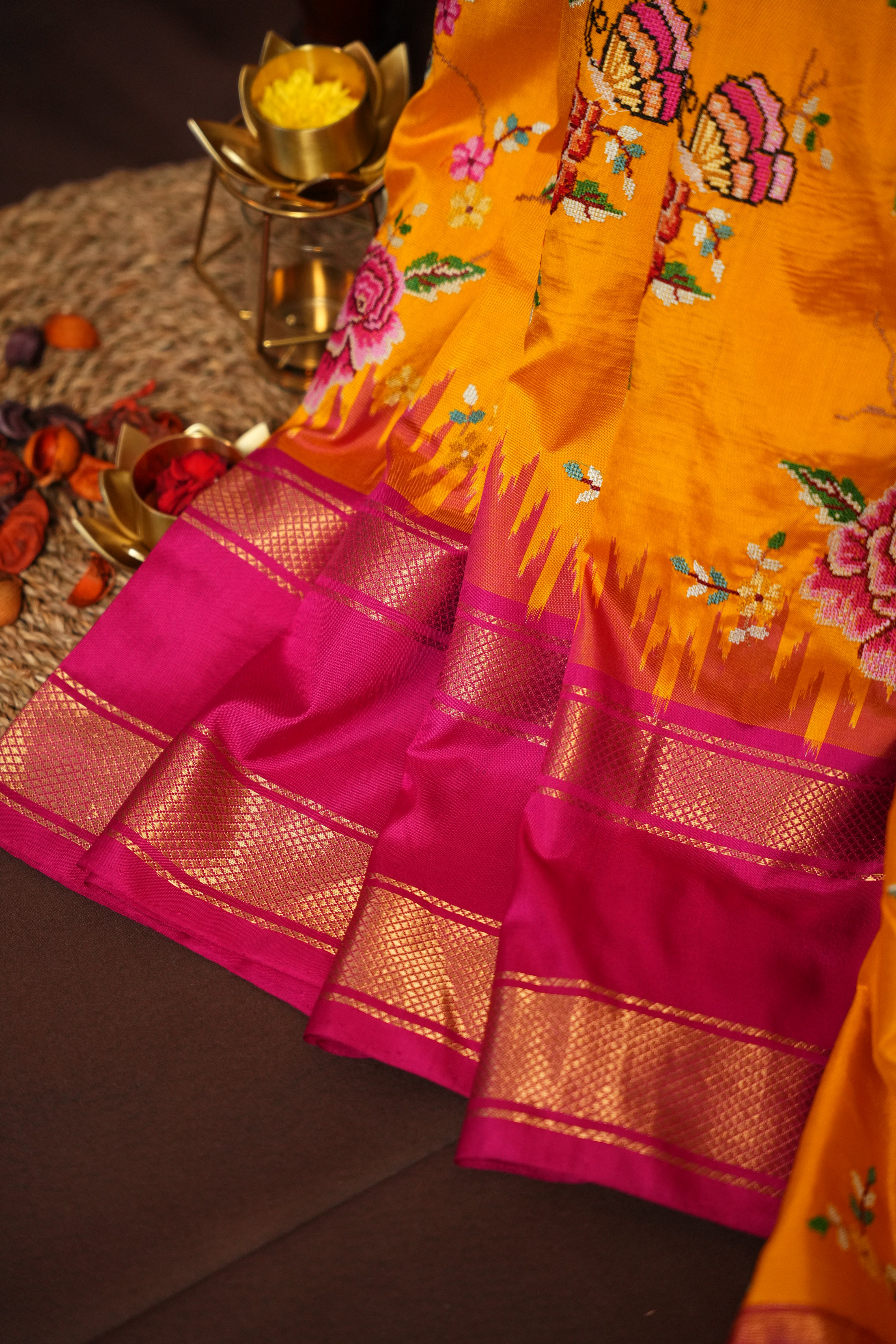 IKKAT Work Designer Saree with Floral Pallu | Ande Silks