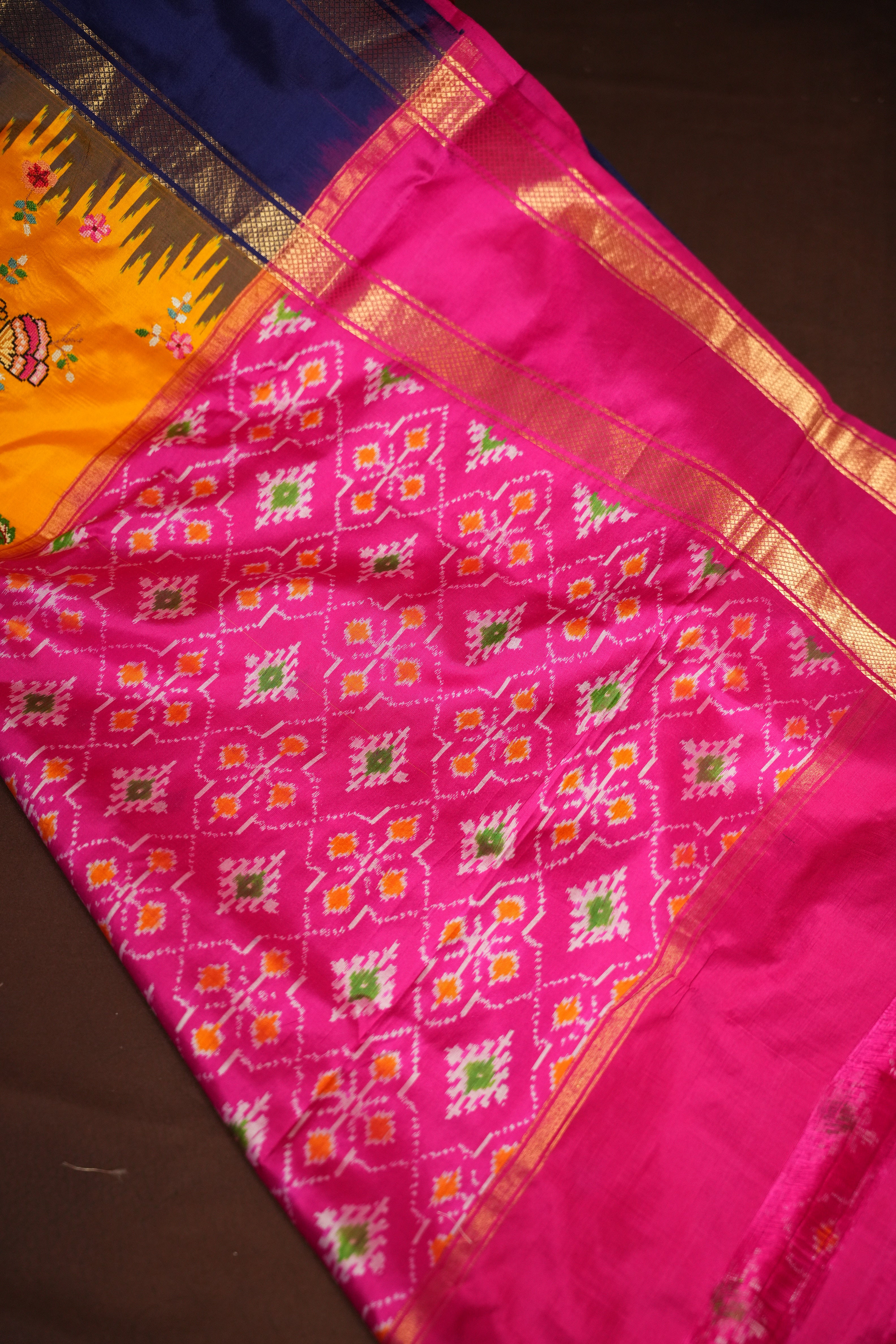 IKKAT Work Designer Saree with Floral Pallu | Ande Silks