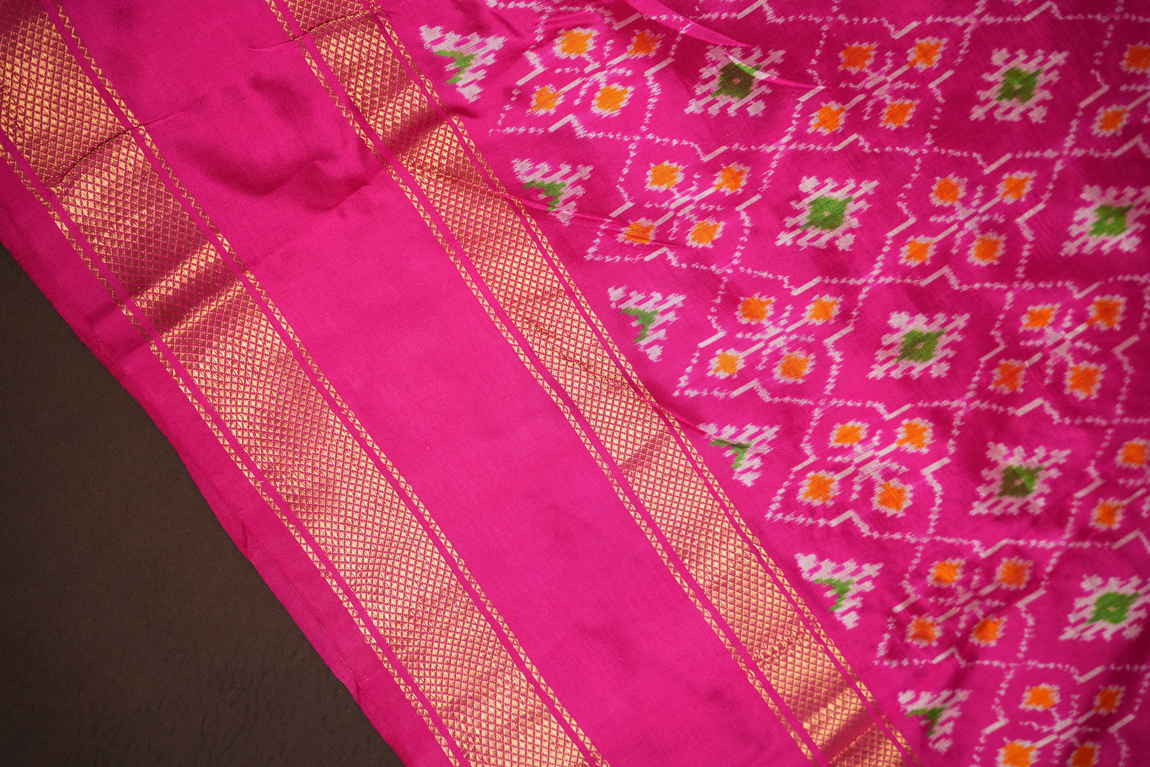 IKKAT Work Designer Saree with Floral Pallu | Ande Silks