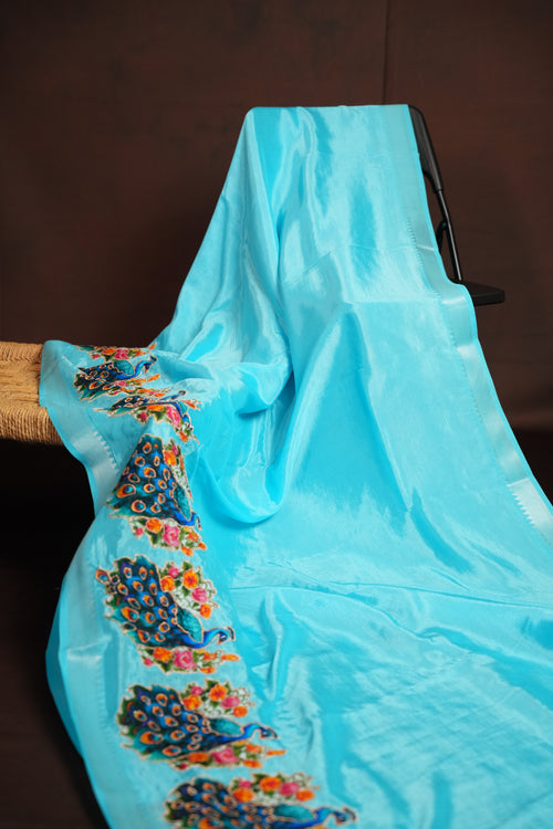 Mangalagiri Applique Work Saree Peacock Design | Ande Silks