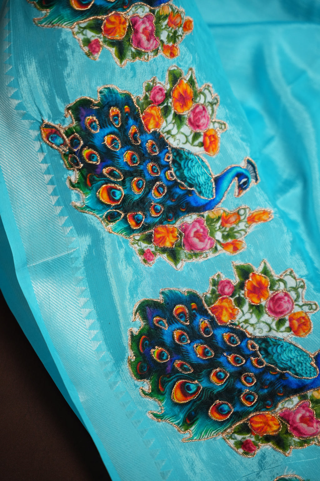 Mangalagiri Applique Work Saree Peacock Design | Ande Silks