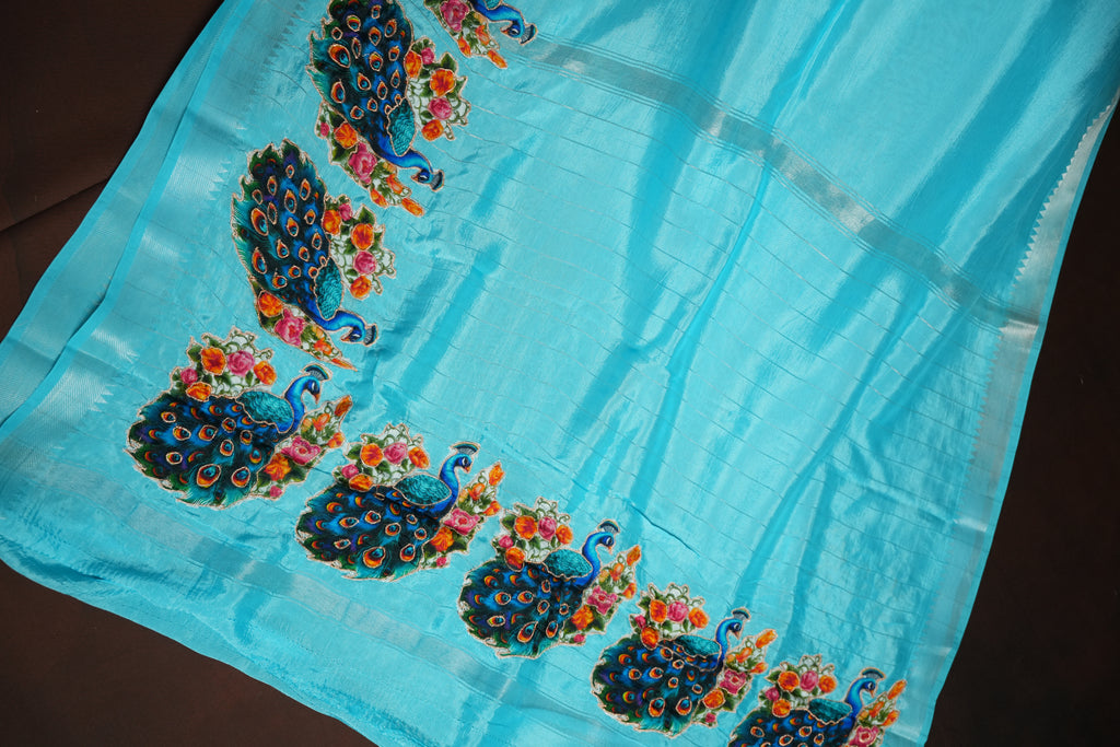Mangalagiri Applique Work Saree Peacock Design | Ande Silks