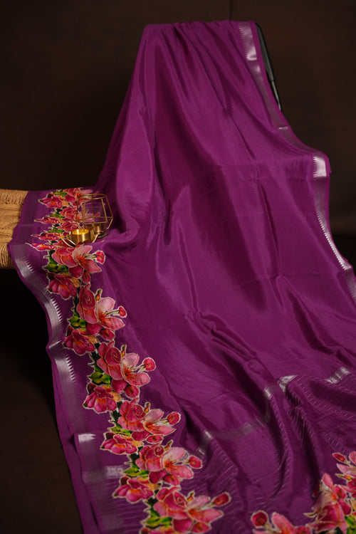 Mangalagiri Applique Work Saree Pink Floral | Ande Silks