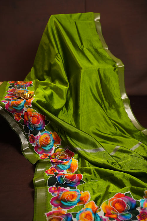 Mangalagiri Applique Work Saree Floral Roses | Ande Silks