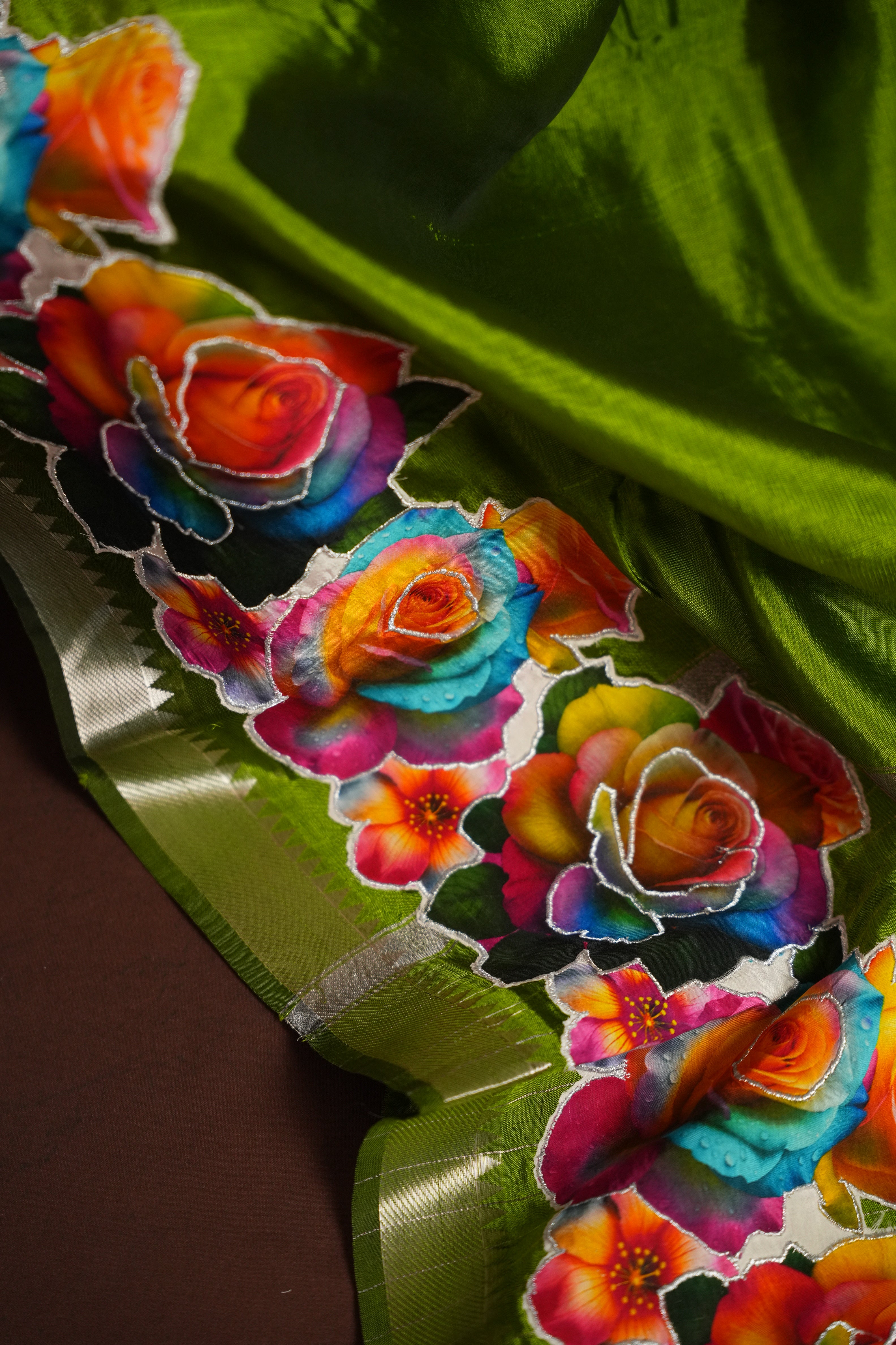 Mangalagiri Applique Work Saree Floral Roses | Ande Silks