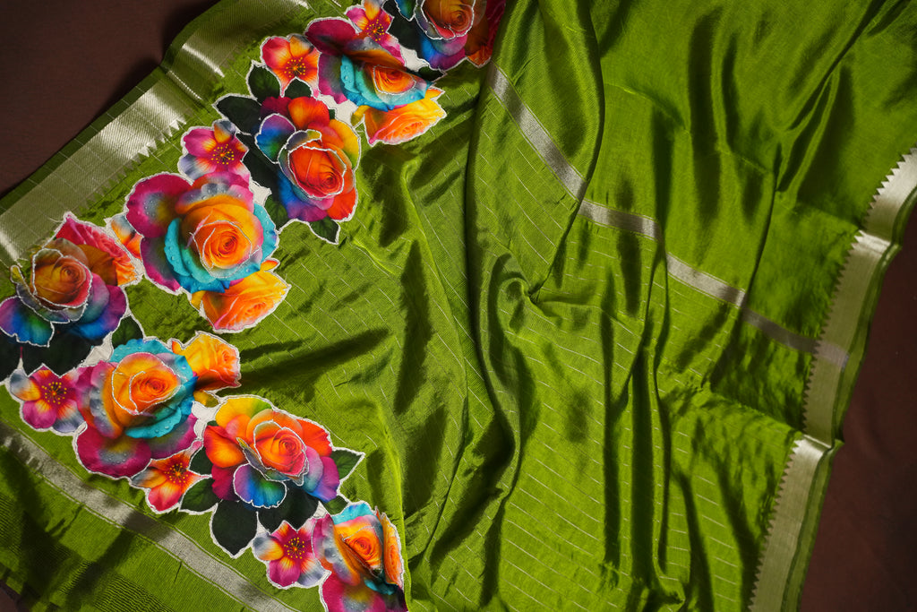 Mangalagiri Applique Work Saree Floral Roses | Ande Silks
