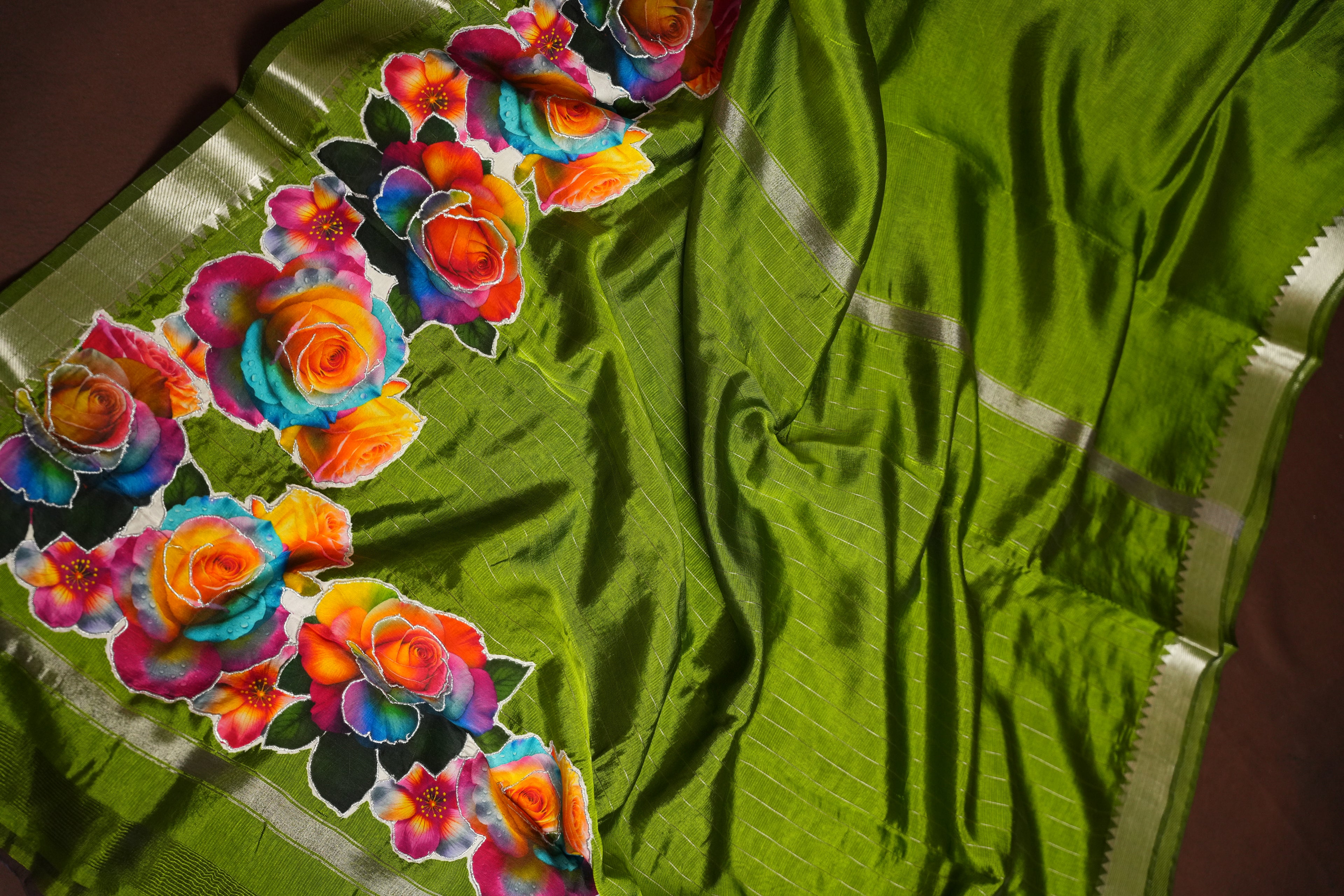 Mangalagiri Applique Work Saree Floral Roses | Ande Silks