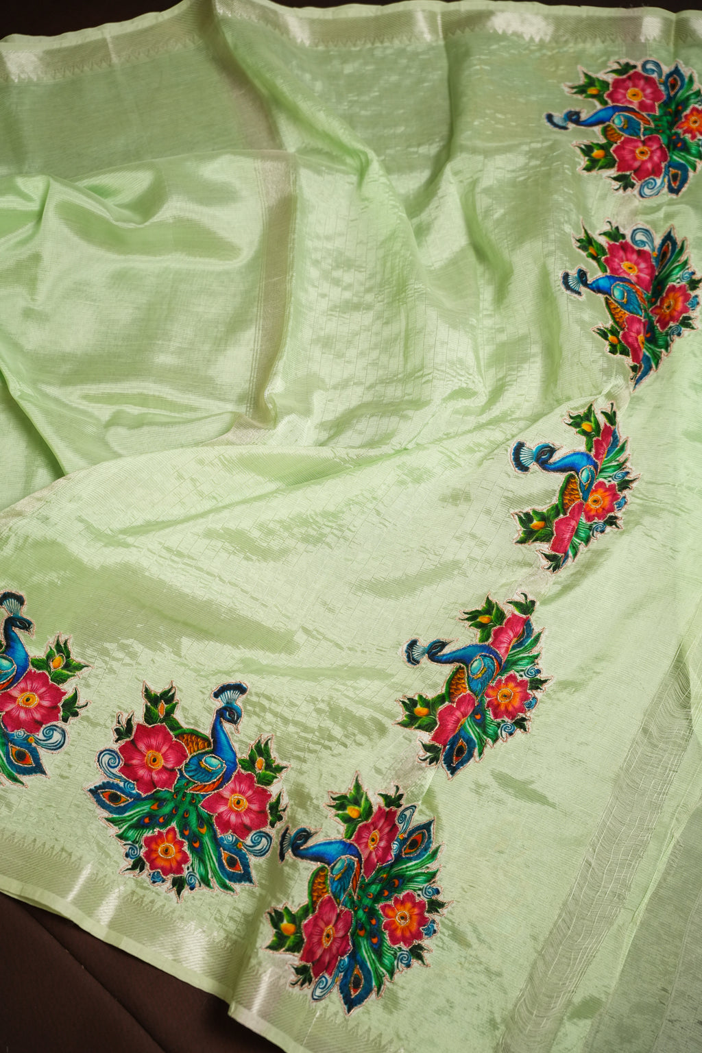 Mangalagiri Applique Work Saree Peacock Floral | Ande Silks