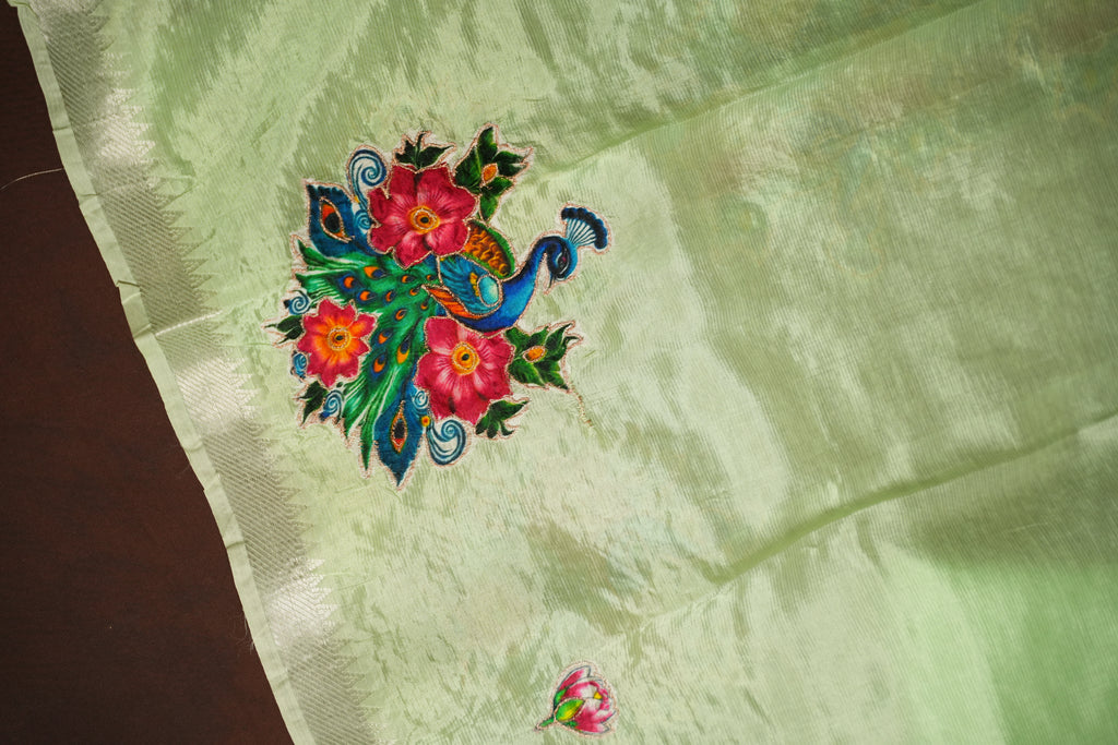 Mangalagiri Applique Work Saree Peacock Floral | Ande Silks