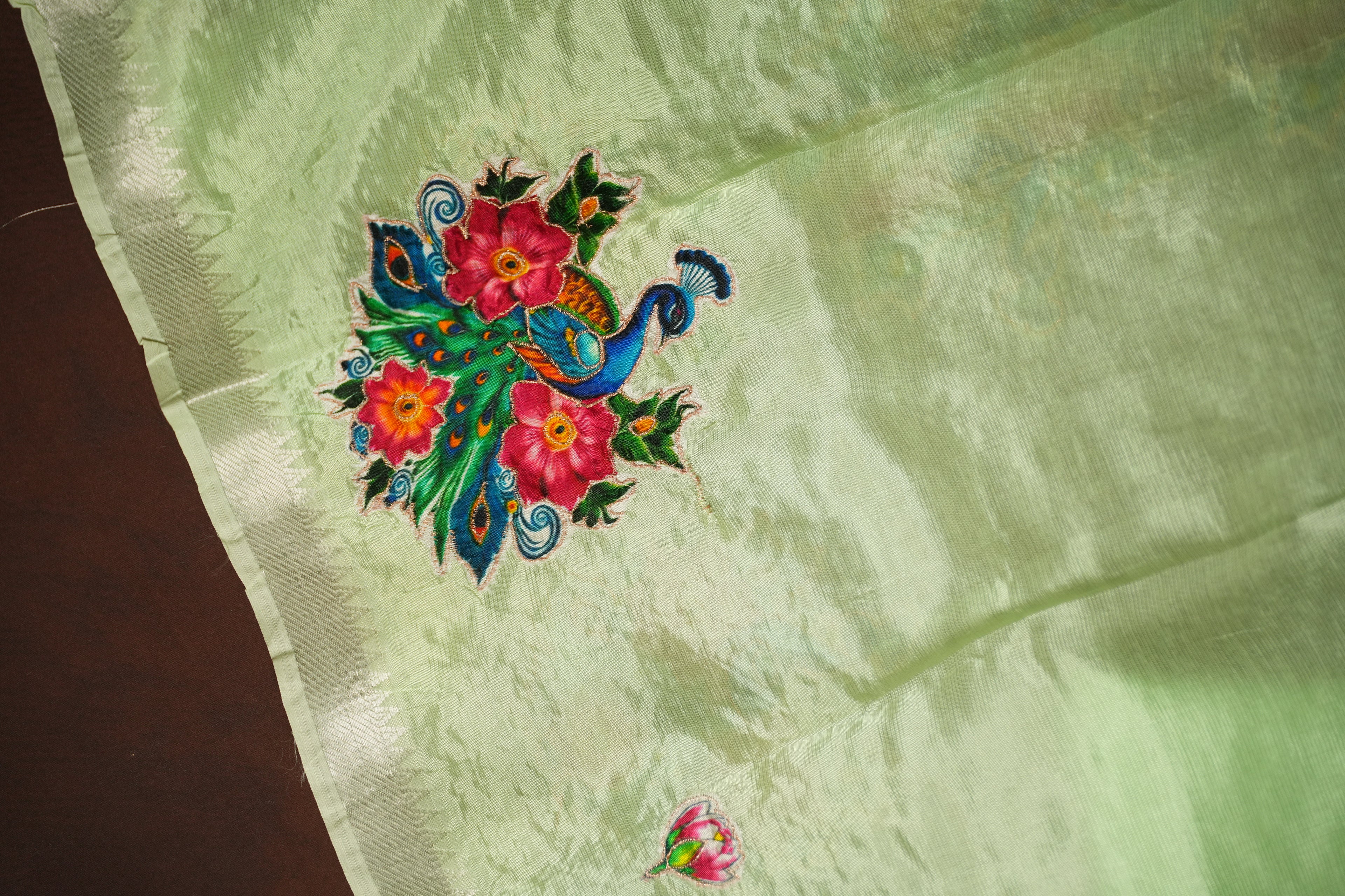 Mangalagiri Applique Work Saree Peacock Floral | Ande Silks
