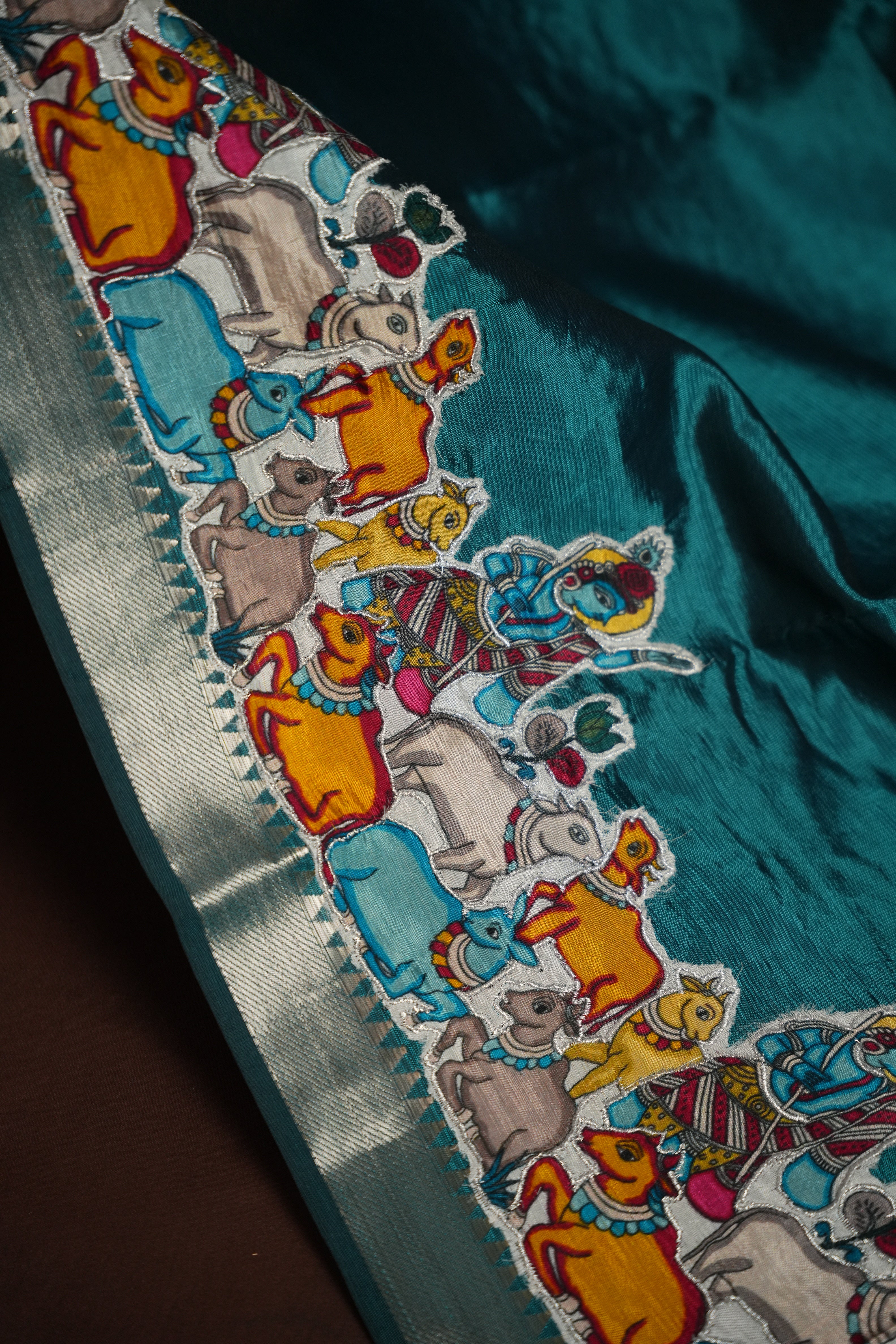 Mangalagiri Applique Work Saree Krishna Design | Ande Silks