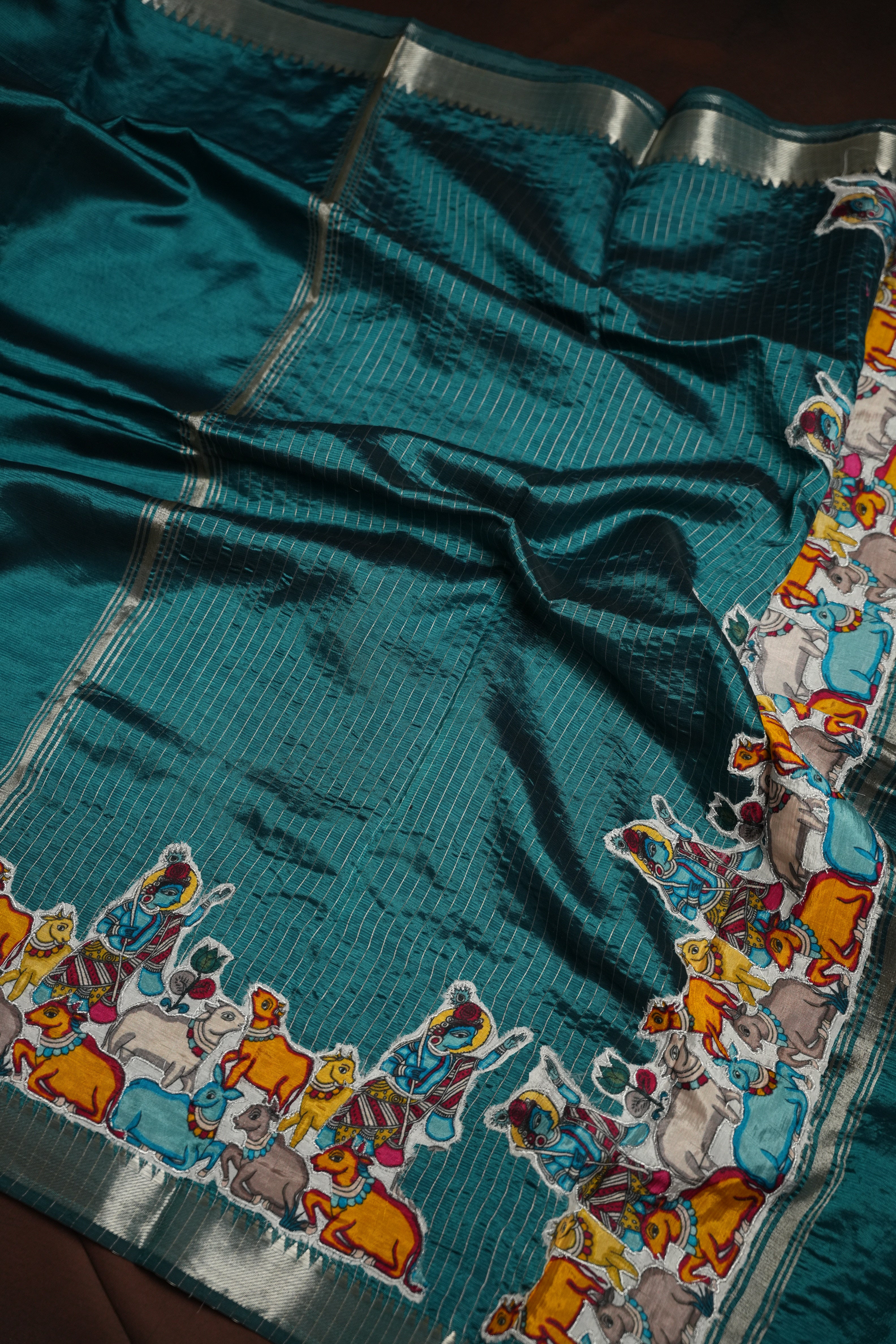 Mangalagiri Applique Work Saree Krishna Design | Ande Silks